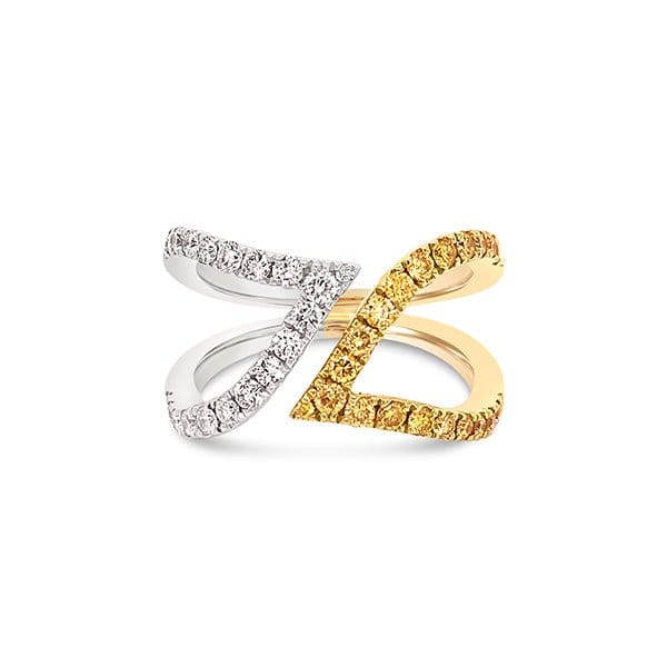 Charles Krypell 18k Gold Two-Tone 0.78ctw Fancy Yellow & White Diamond Leaf Ring - 042000