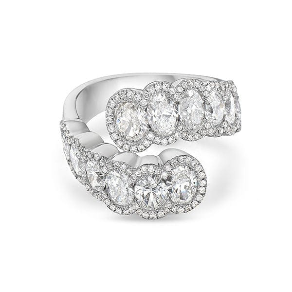 Charles Krypell 18k White Gold 3.16ctw Oval Shape Diamond Bypass Ring - 041859