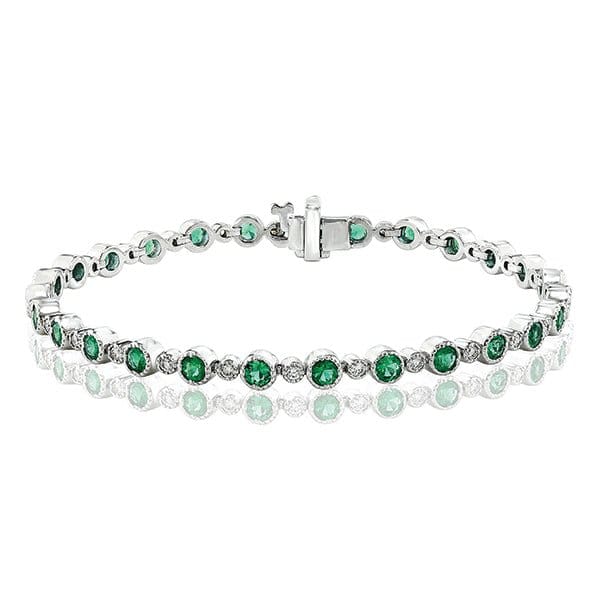 Moyer Collection 18KW Gold 2.42ctw Emerald & 0.55ctw Diamond Tennis Bracelet - 200929