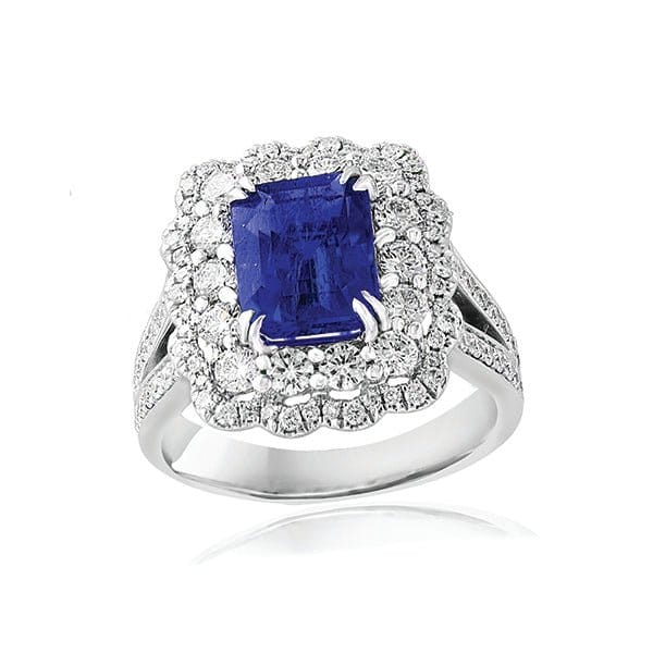 Moyer Collection 18KW Gold 2.96ct Blue Sapphire & Diamond Halo Ring - 052480
