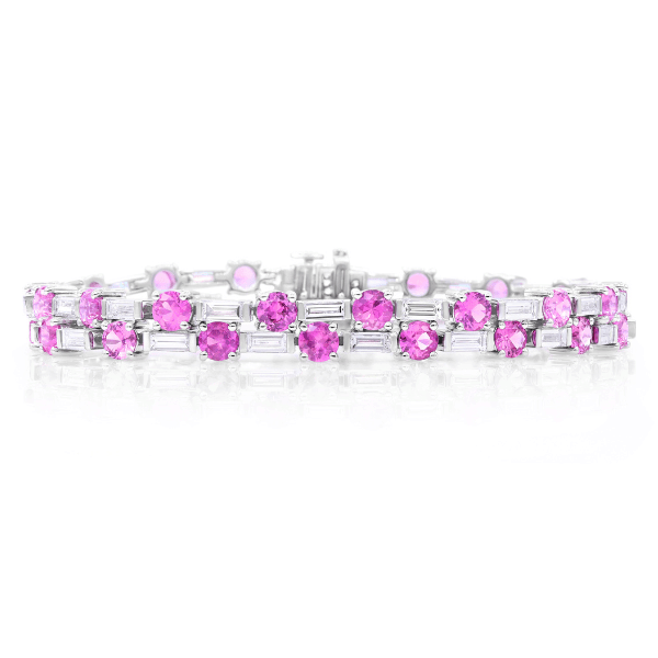Oscar Heyman Platinum 9.96ctw Pink Sapphire Boolean Diamond Bracelet - 804699