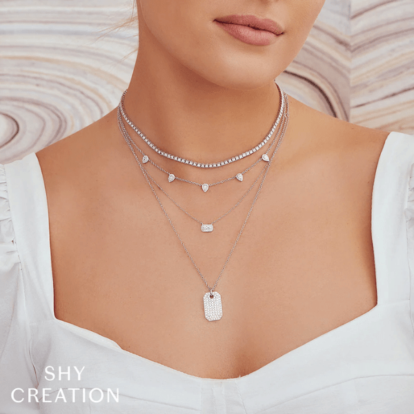 Shy Creation 14K White Gold 0.95ct Diamond Tennis Necklace - SC55009469