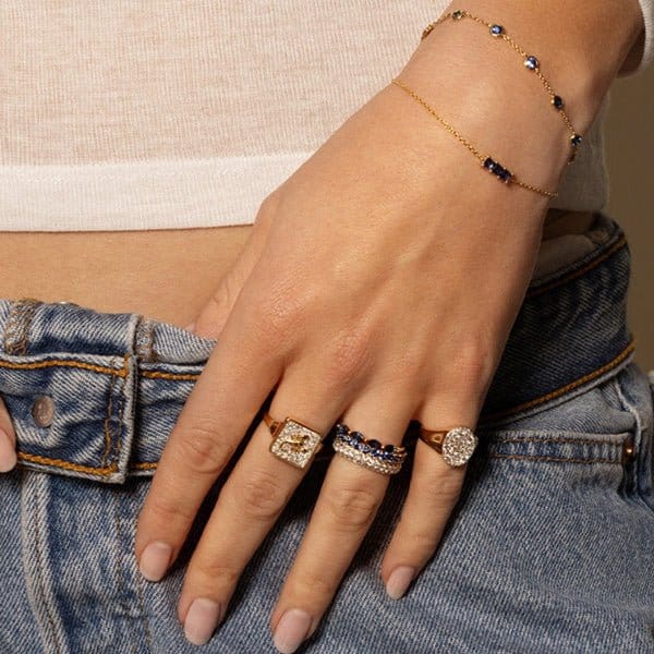 Eriness 14K Yellow Gold Blue Sapphire Bezel Set Bracelet - SBB9-YG-BS