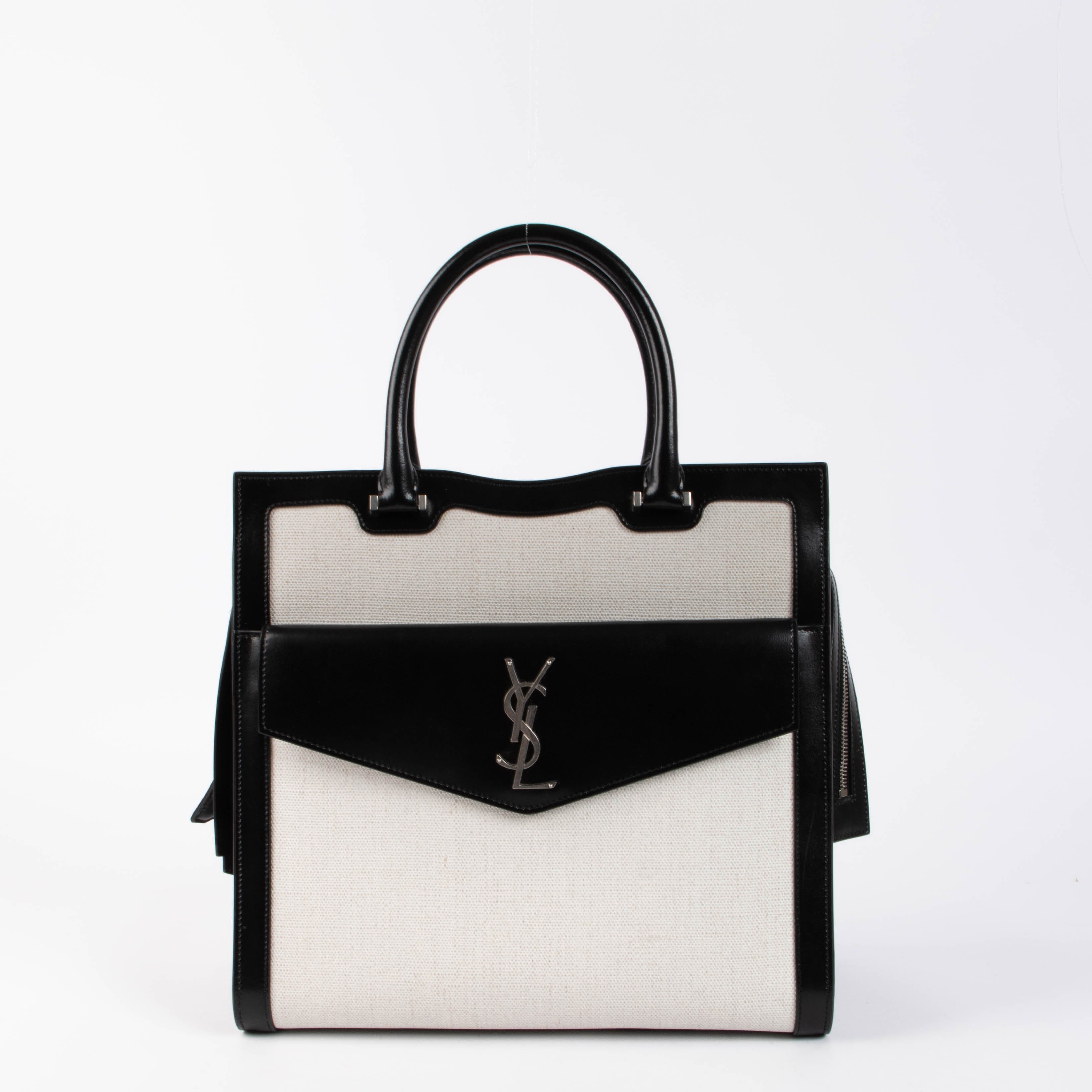 Saint Laurent Black & White Canvas/Leather Large Uptown Tote Bag