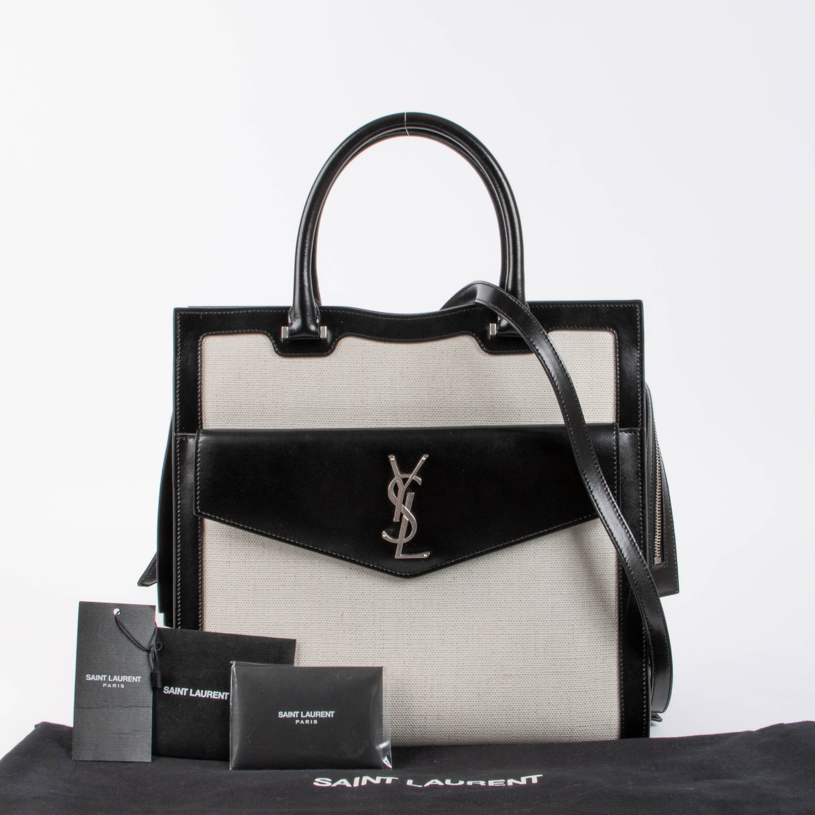 Saint Laurent Black & White Canvas/Leather Large Uptown Tote Bag