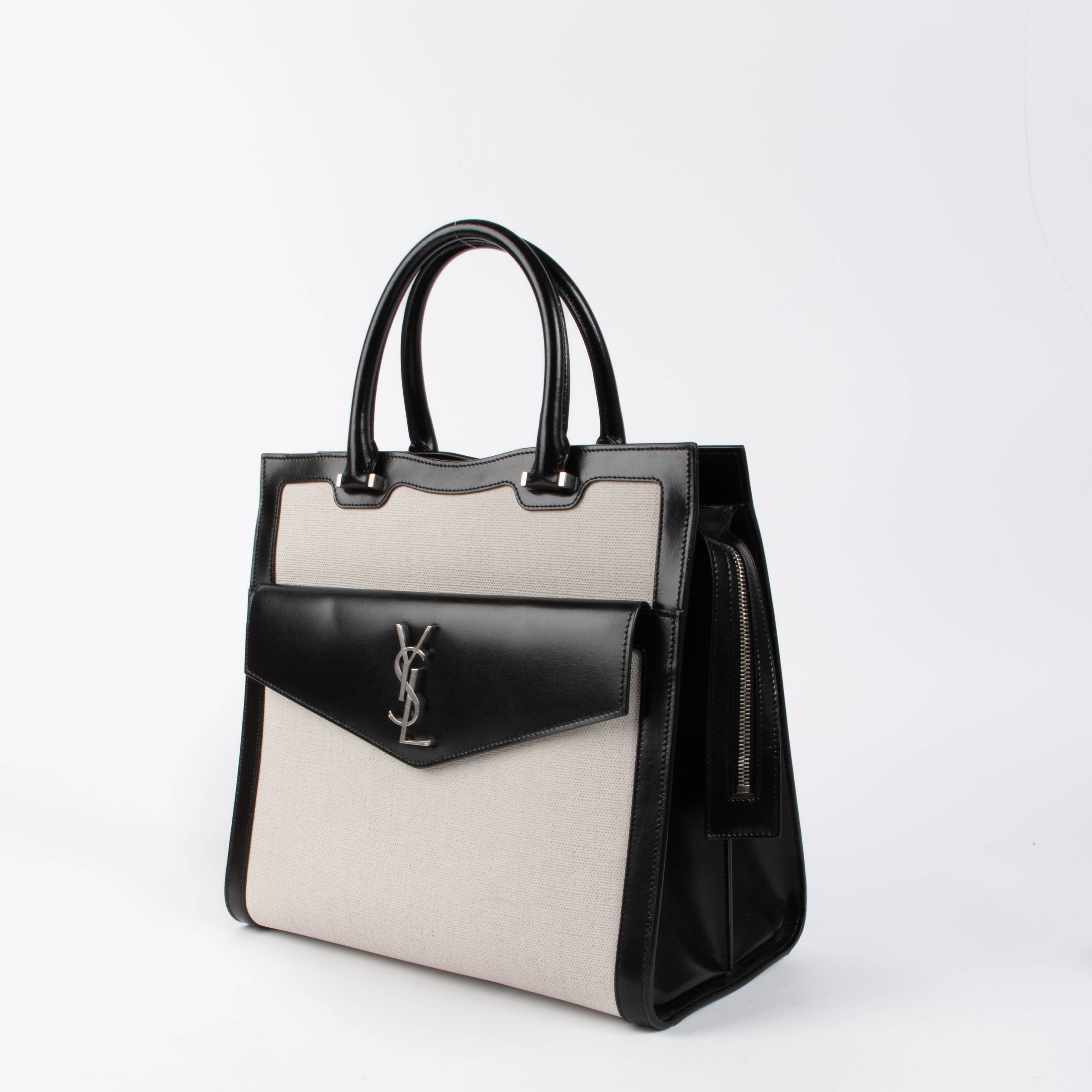Saint Laurent Black & White Canvas/Leather Large Uptown Tote Bag
