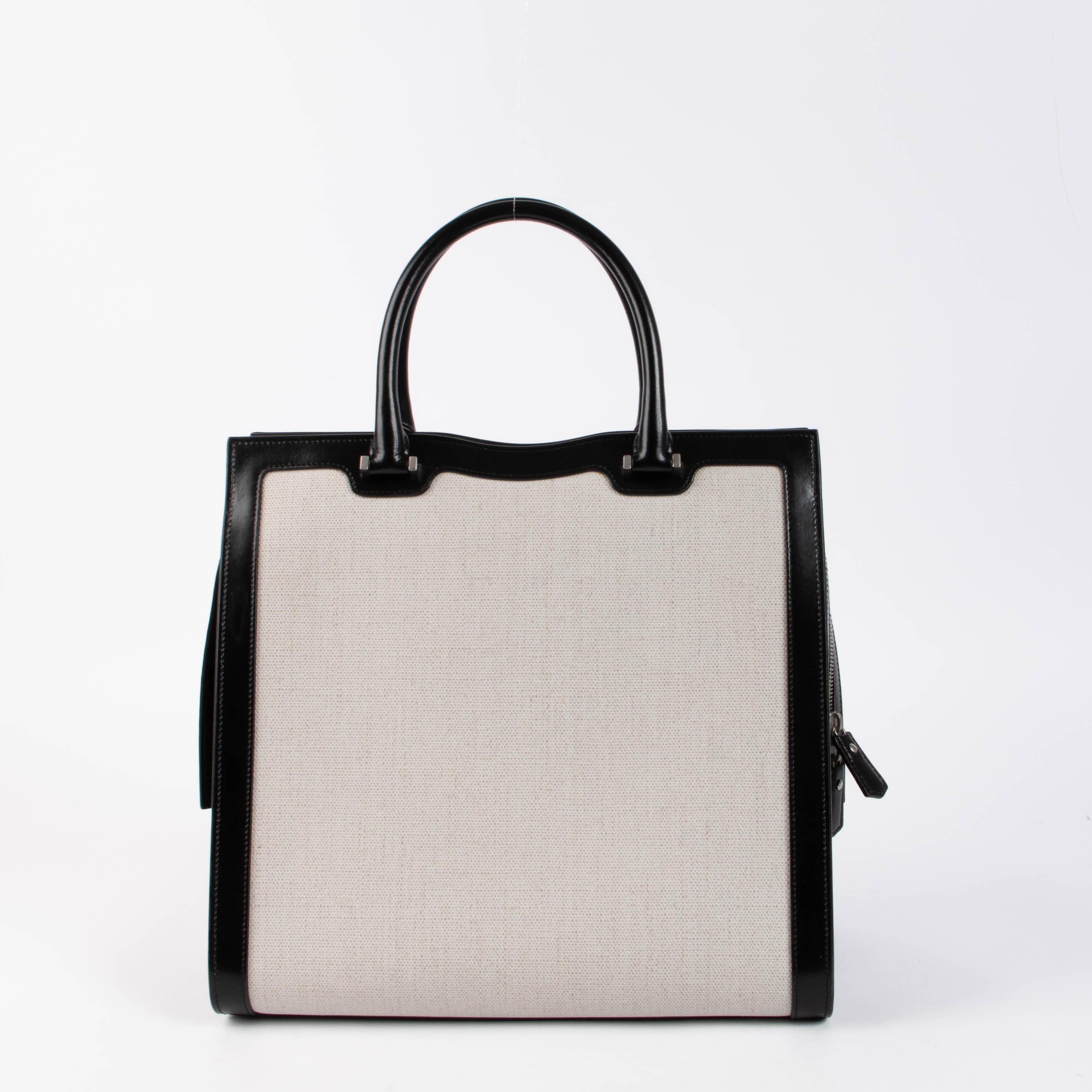 Saint Laurent Black & White Canvas/Leather Large Uptown Tote Bag