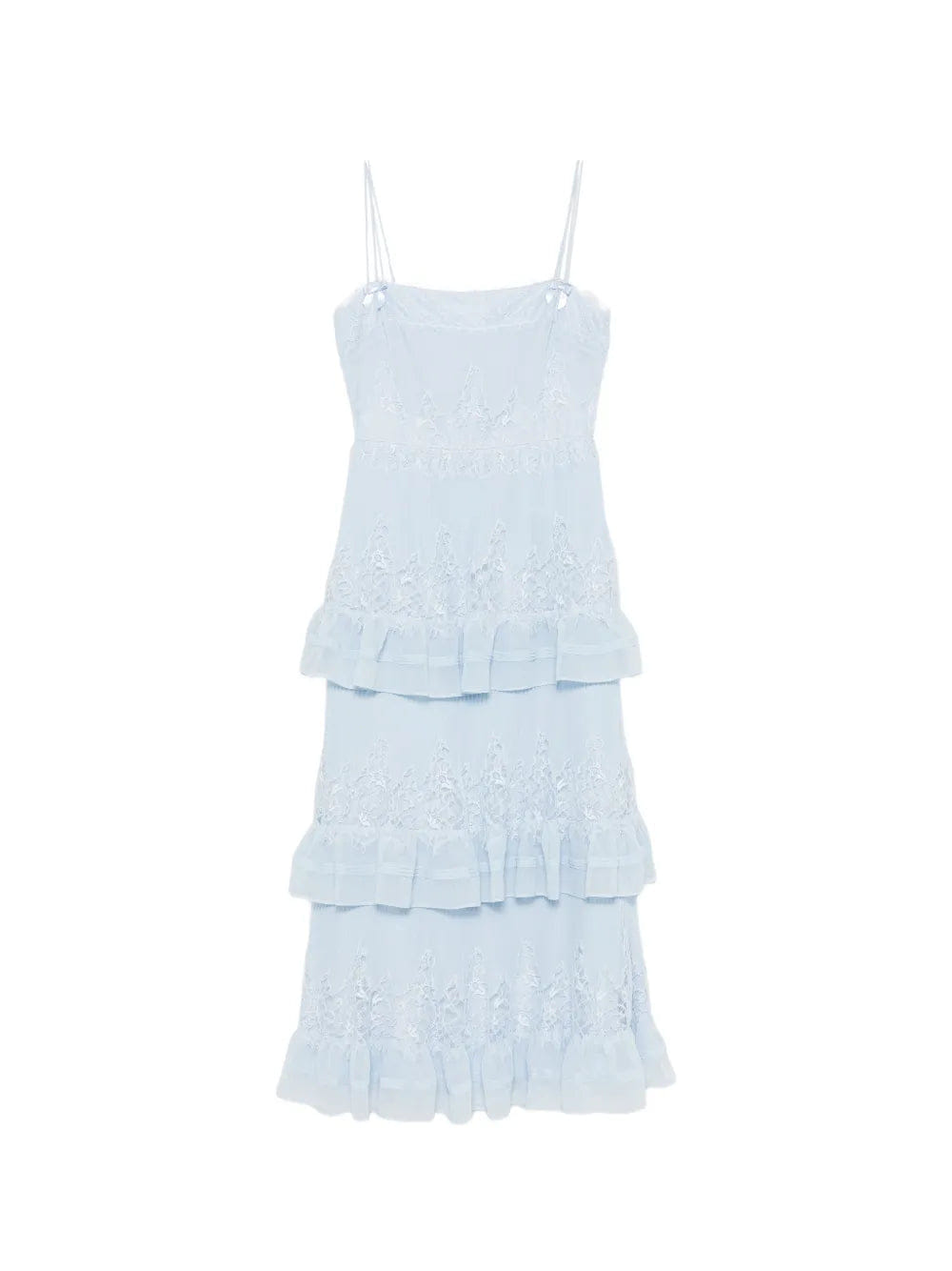 Self-Portrait lace-trimmed tiered midi dress