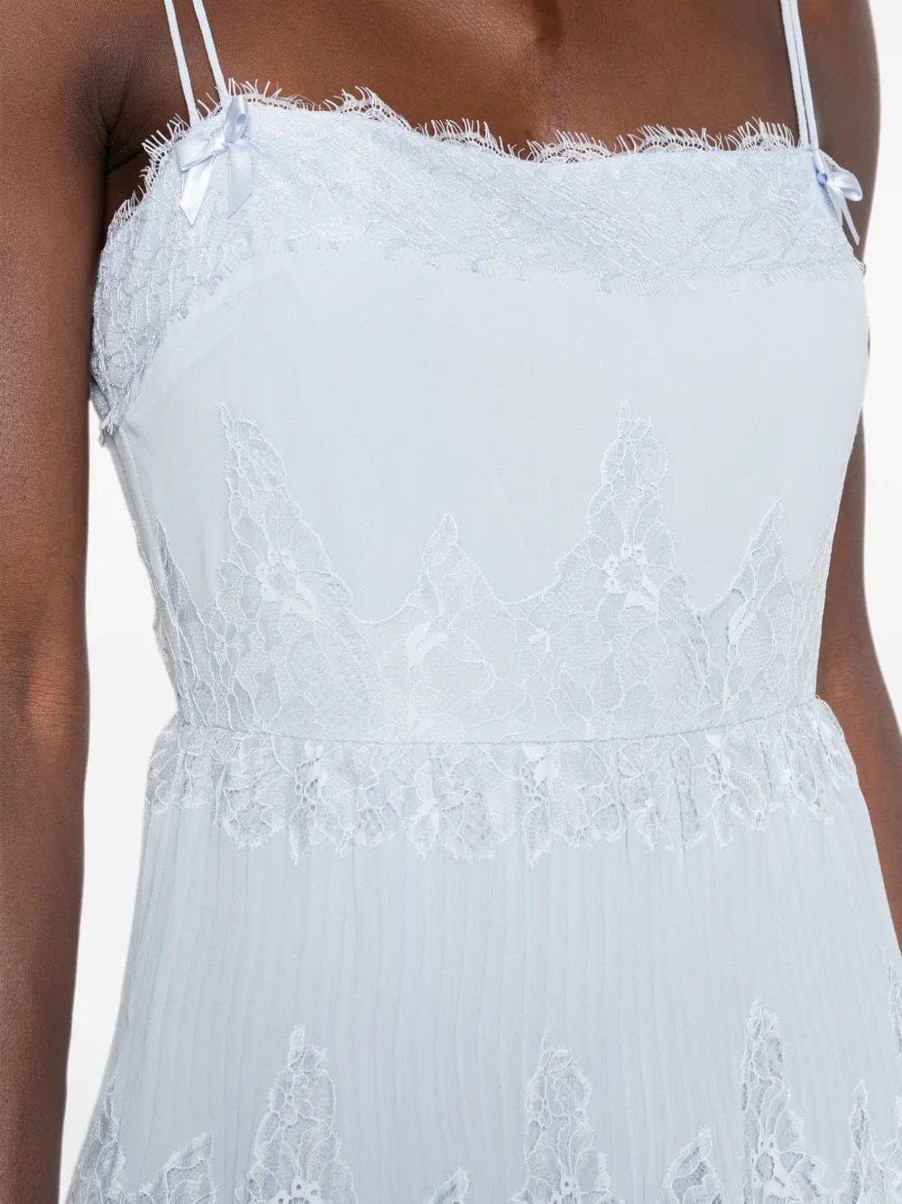 Self-Portrait lace-trimmed tiered midi dress