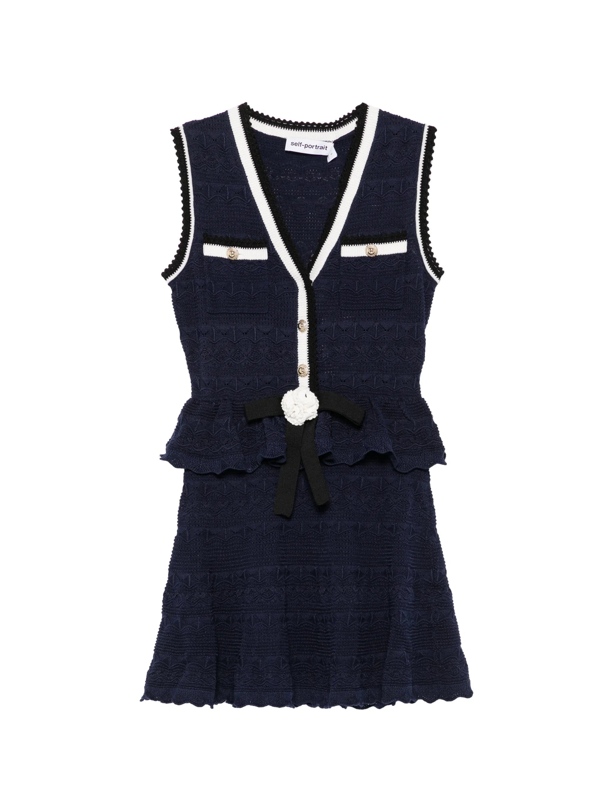 Self-Portrait bow-detail pointelle-knitted peplum mini dress