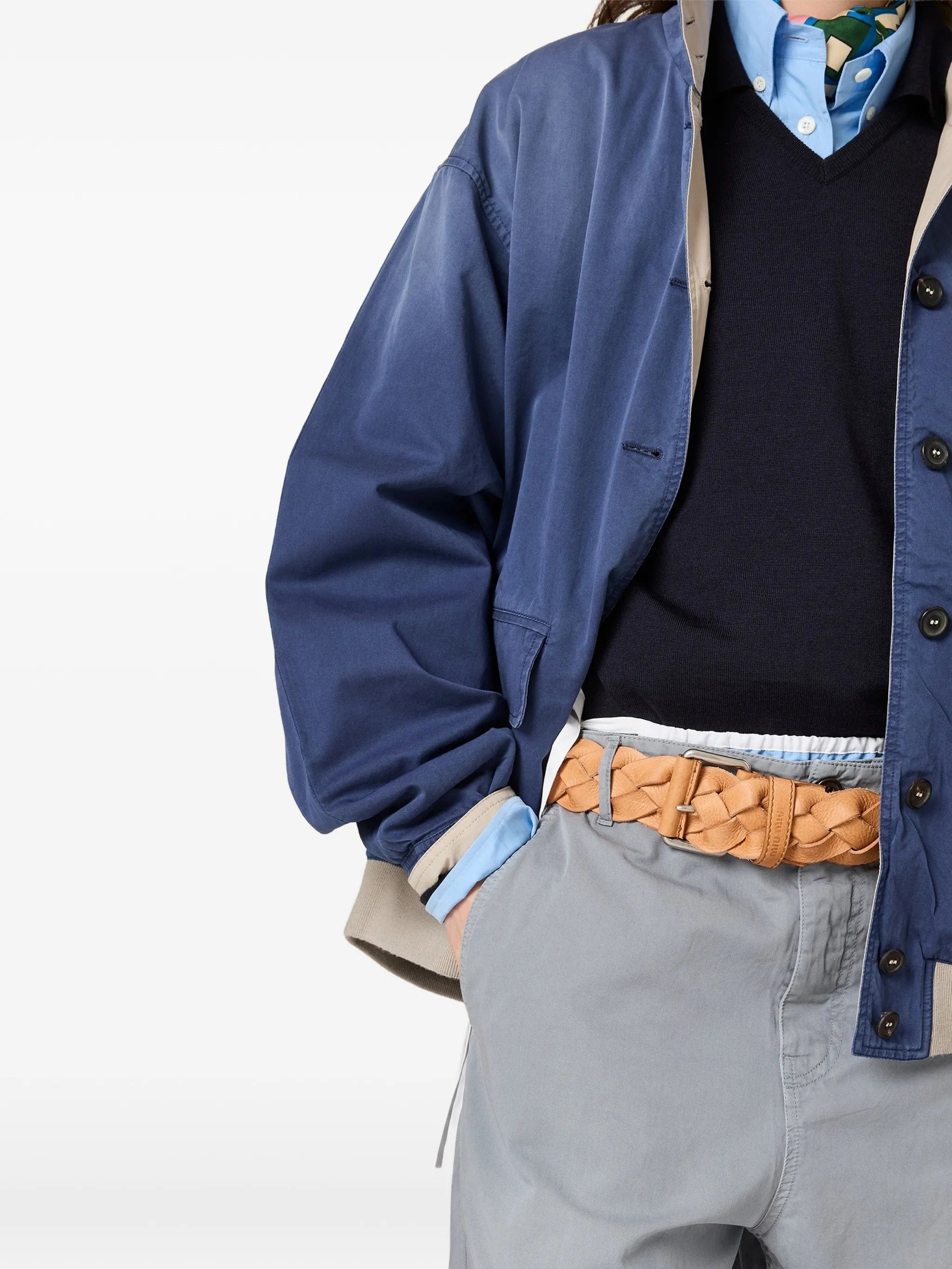Miu Miu faded-effect logo-embroidered jacket