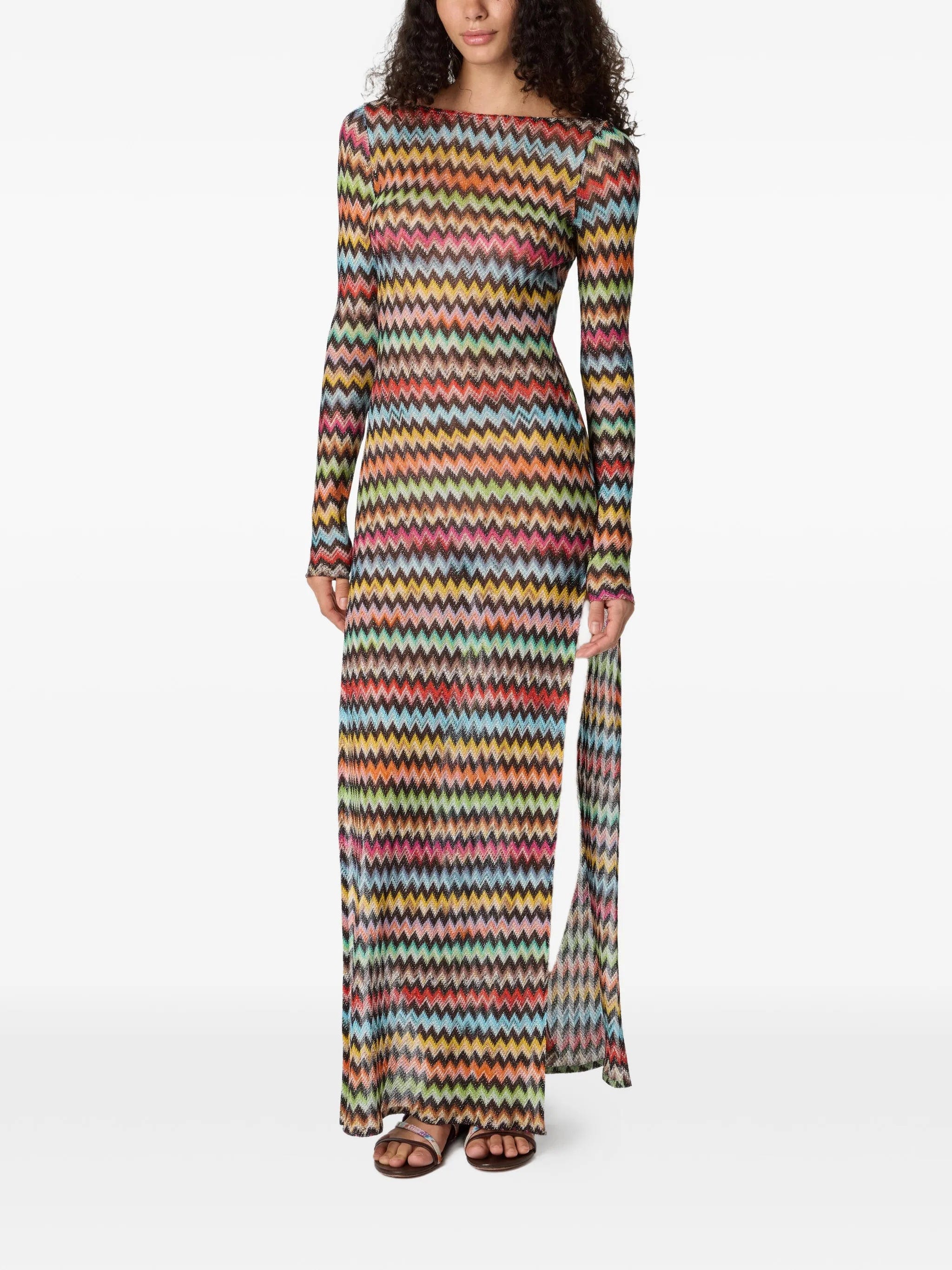 Missoni long cover-up dress in lamé viscose with micro zigzag pattern