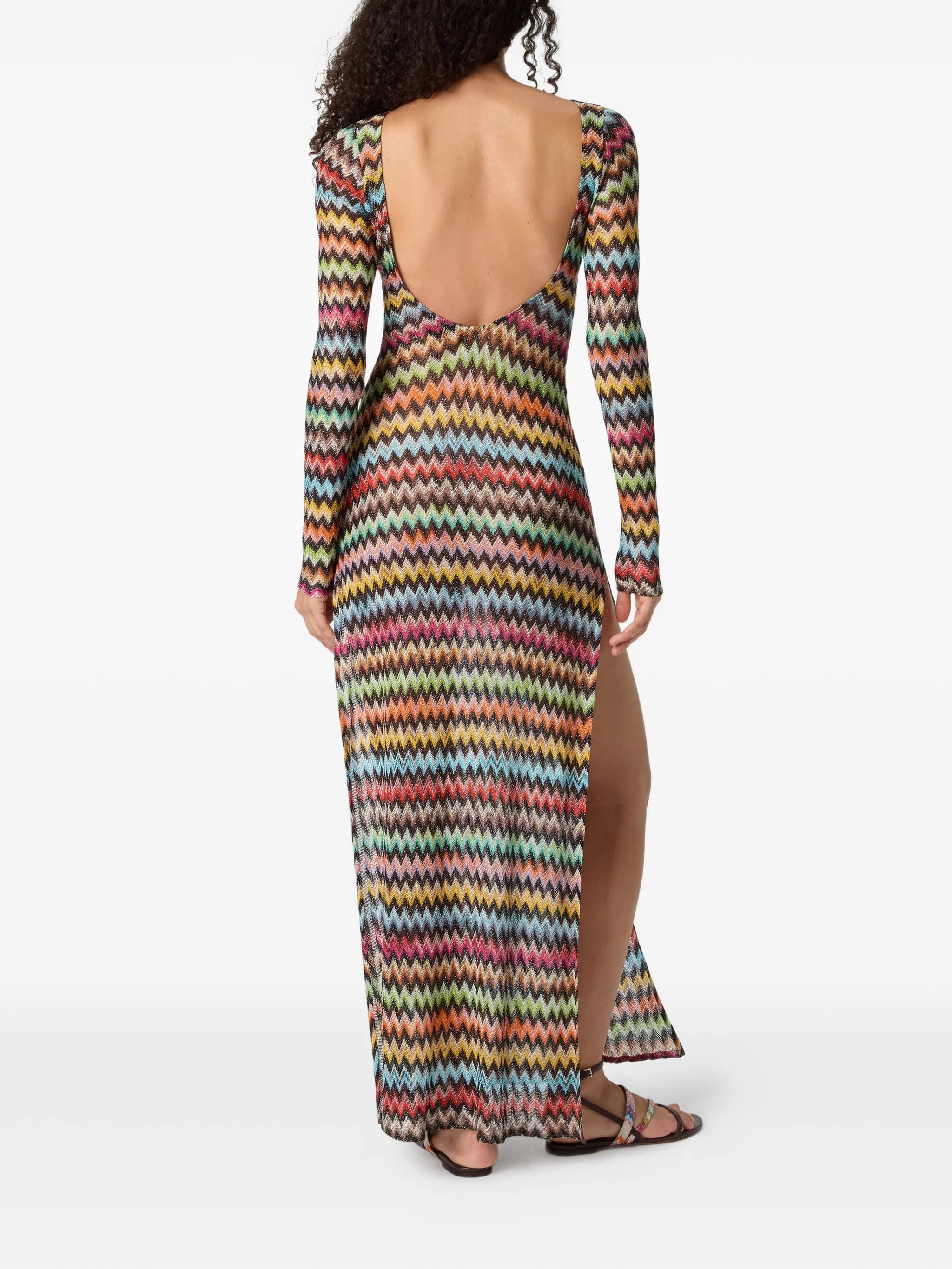 Missoni long cover-up dress in lamé viscose with micro zigzag pattern