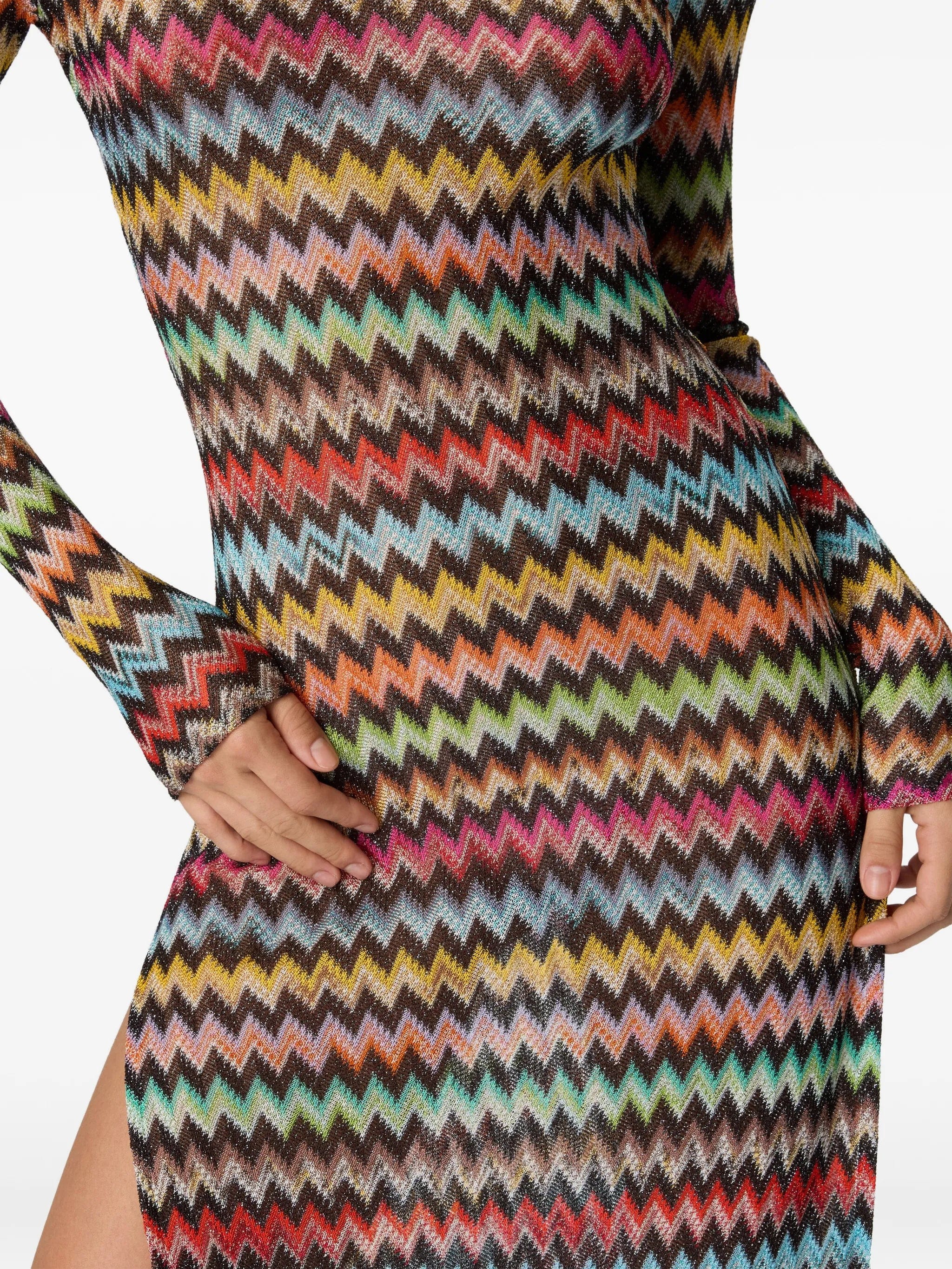 Missoni long cover-up dress in lamé viscose with micro zigzag pattern