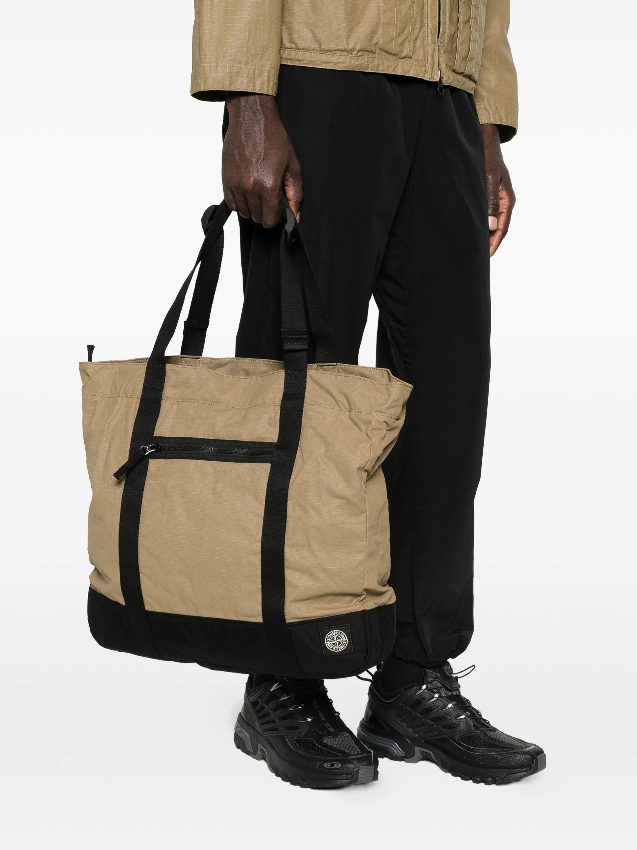 Stone Island 9200034 double coated cotton ripstop tote bag with zip pocket
