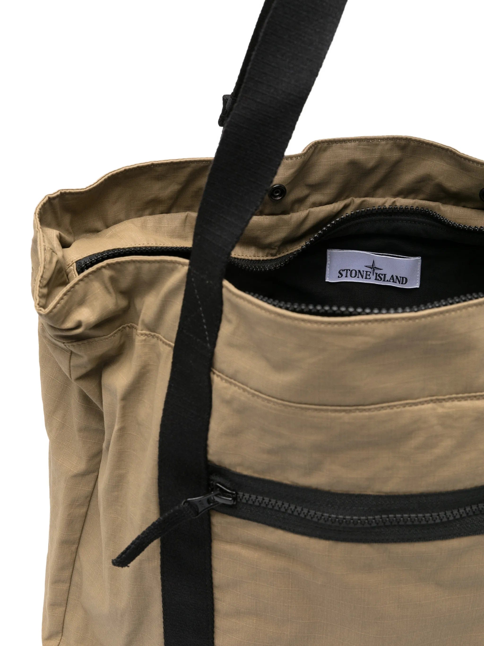 Stone Island 9200034 double coated cotton ripstop tote bag with zip pocket