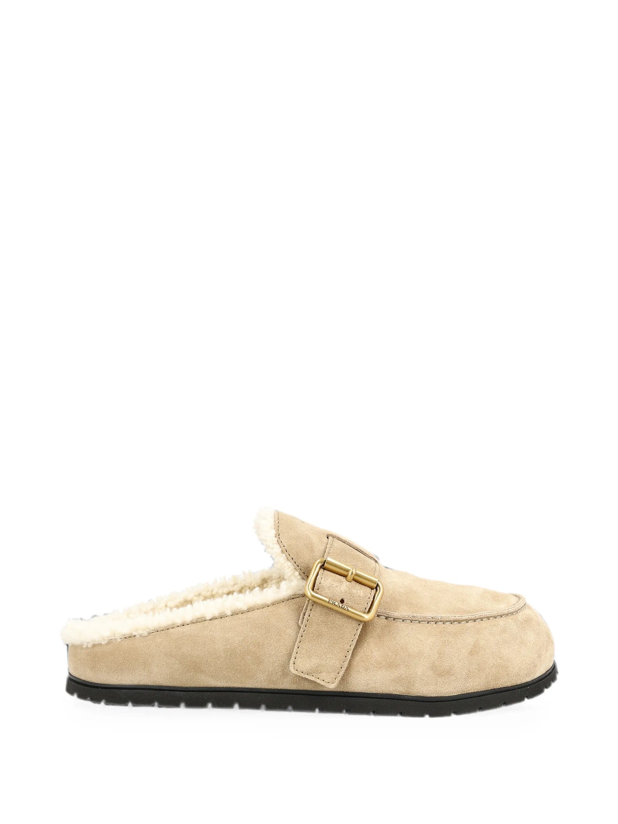 Prada buckle-fastening shearling-lined mules
