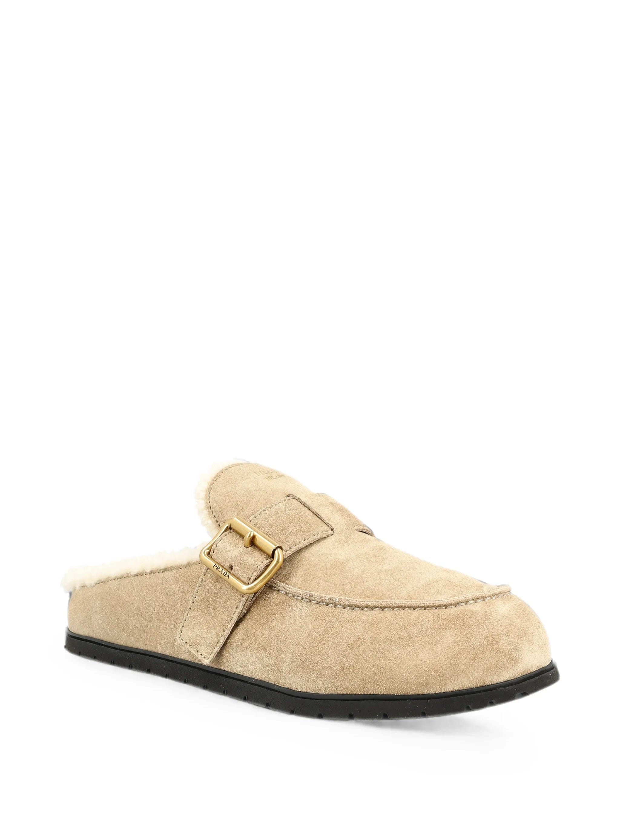 Prada buckle-fastening shearling-lined mules