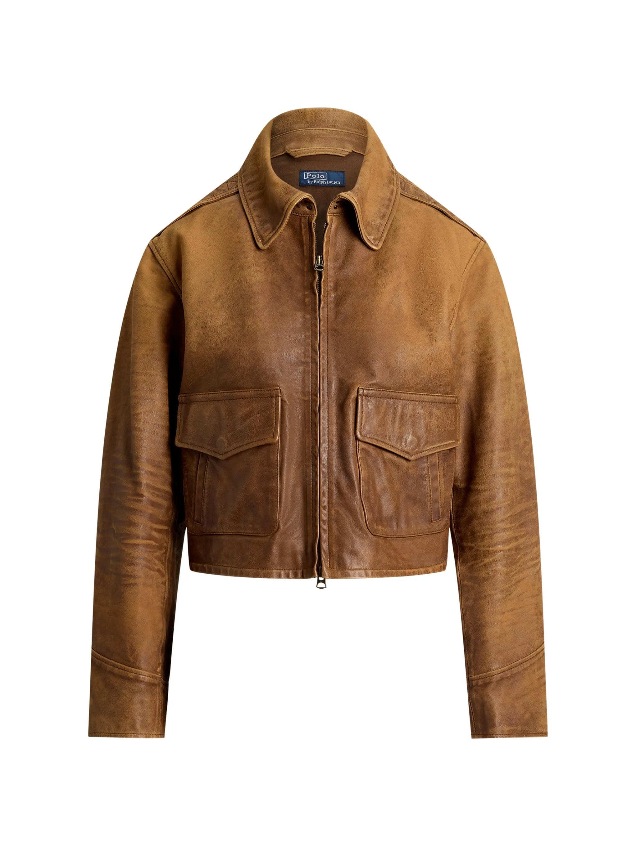 Polo Ralph Lauren distressed cropped leather jacket
