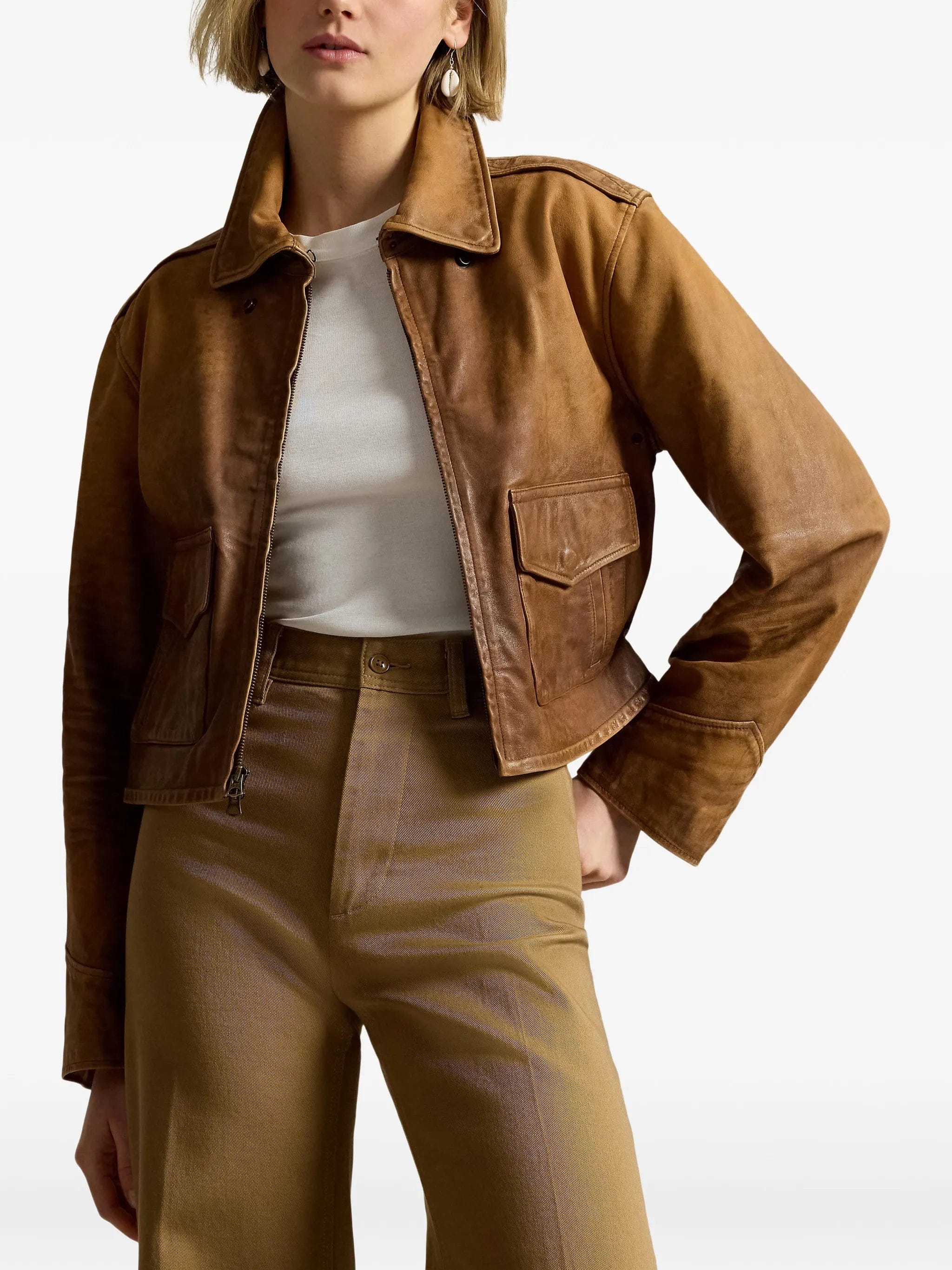 Polo Ralph Lauren distressed cropped leather jacket