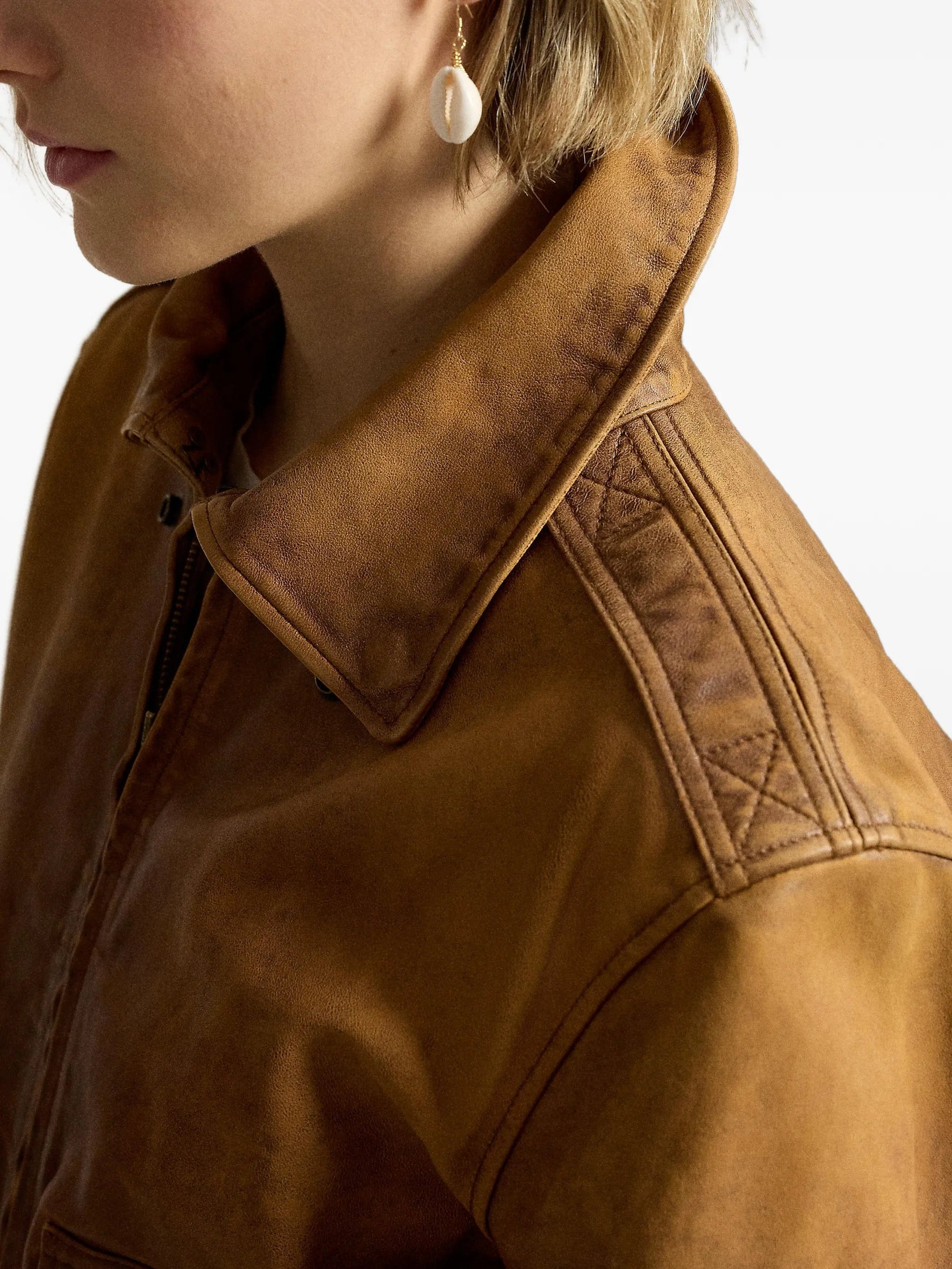 Polo Ralph Lauren distressed cropped leather jacket