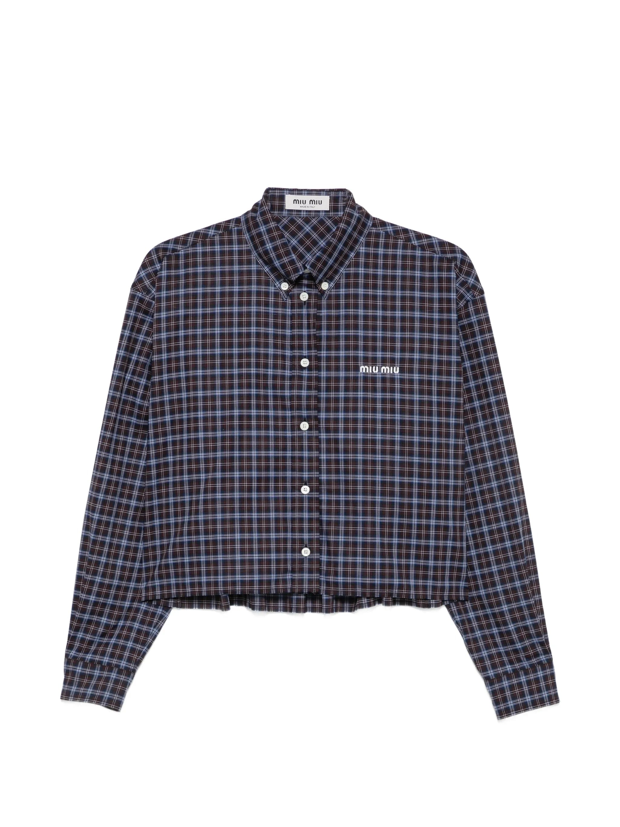 Miu Miu check-print logo-patch shirt