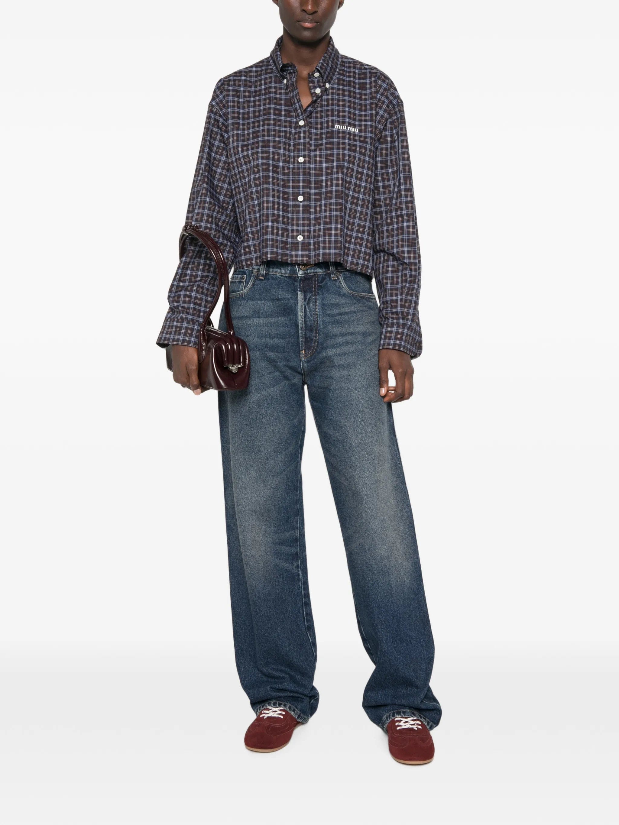 Miu Miu check-print logo-patch shirt