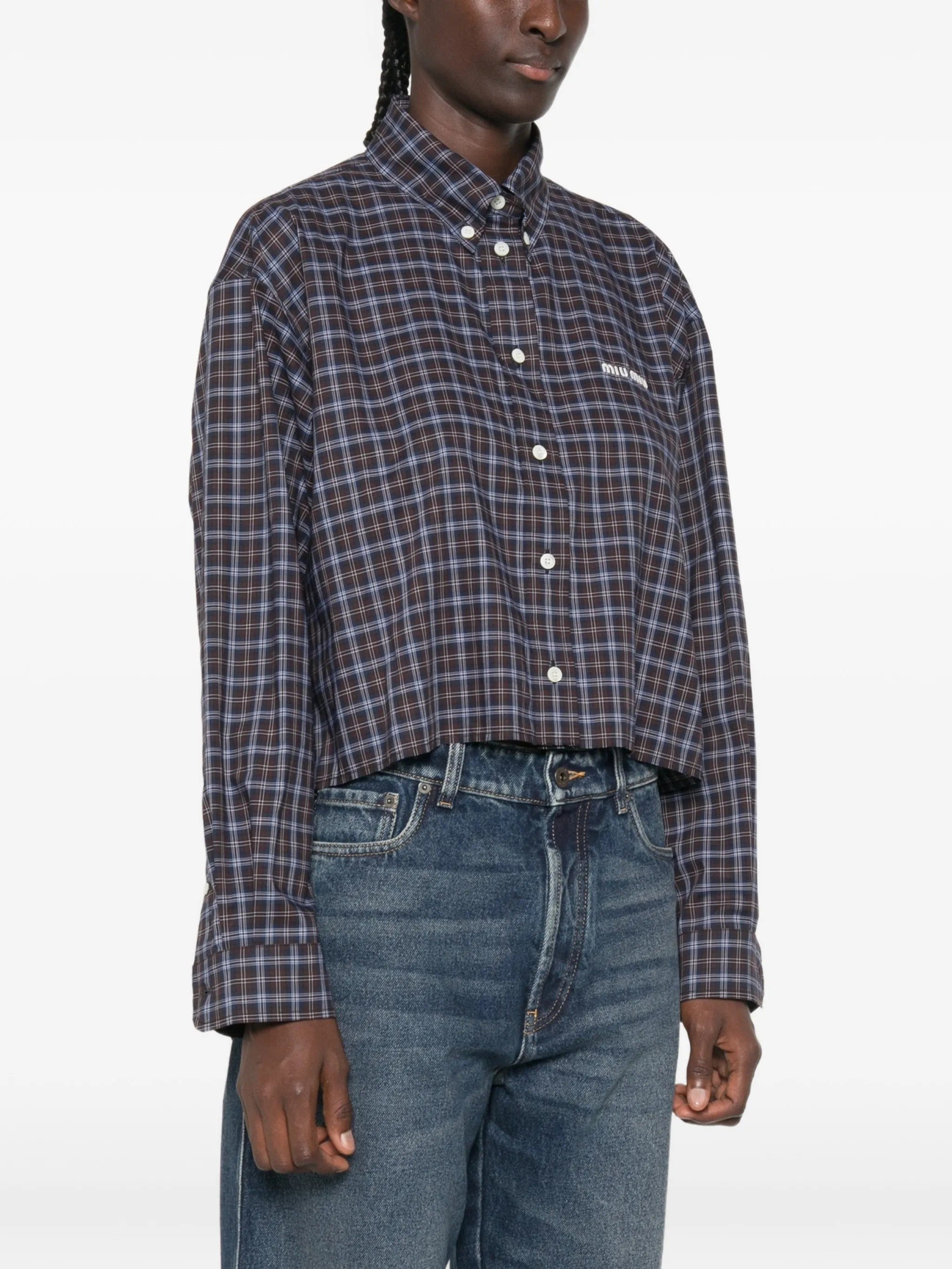 Miu Miu check-print logo-patch shirt