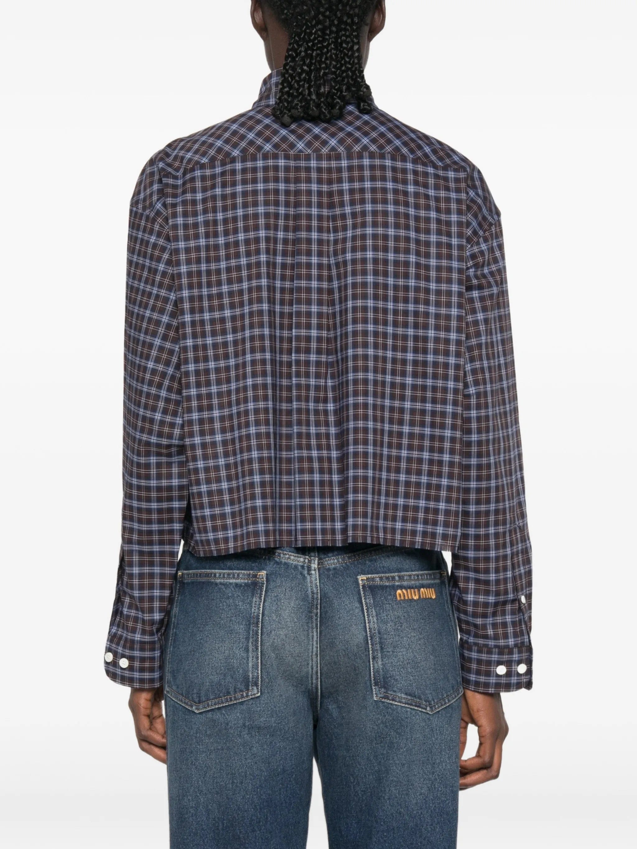 Miu Miu check-print logo-patch shirt