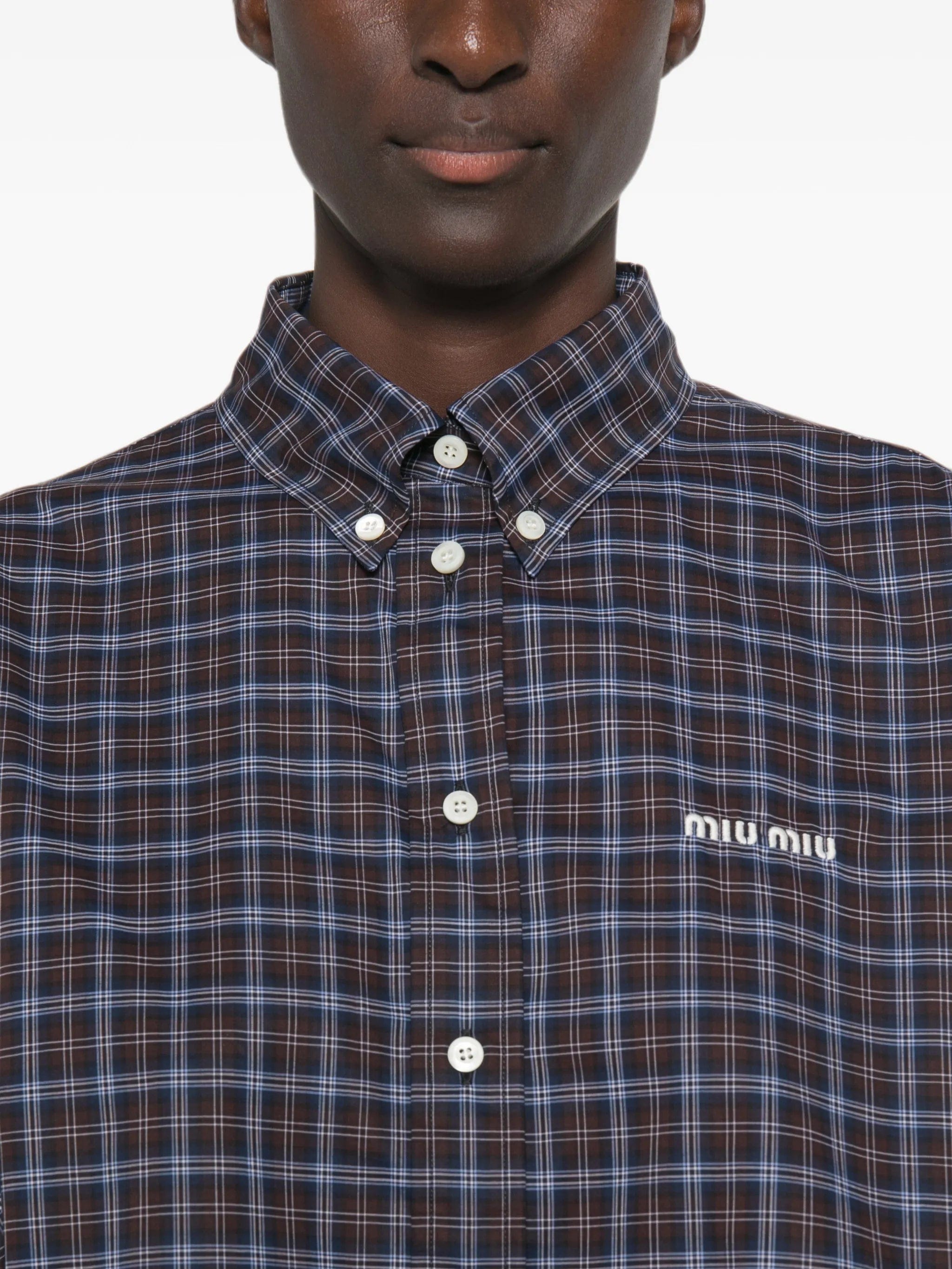 Miu Miu check-print logo-patch shirt