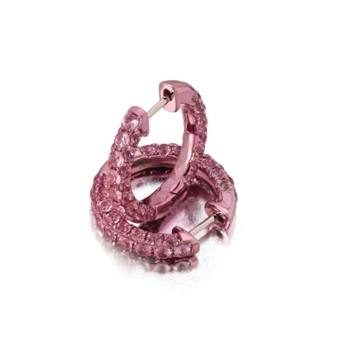 Graziela 18K Gold Pink Sapphire & Pink Rhodium 3 Sided Hoop Earrings- WBE-1052200PSP