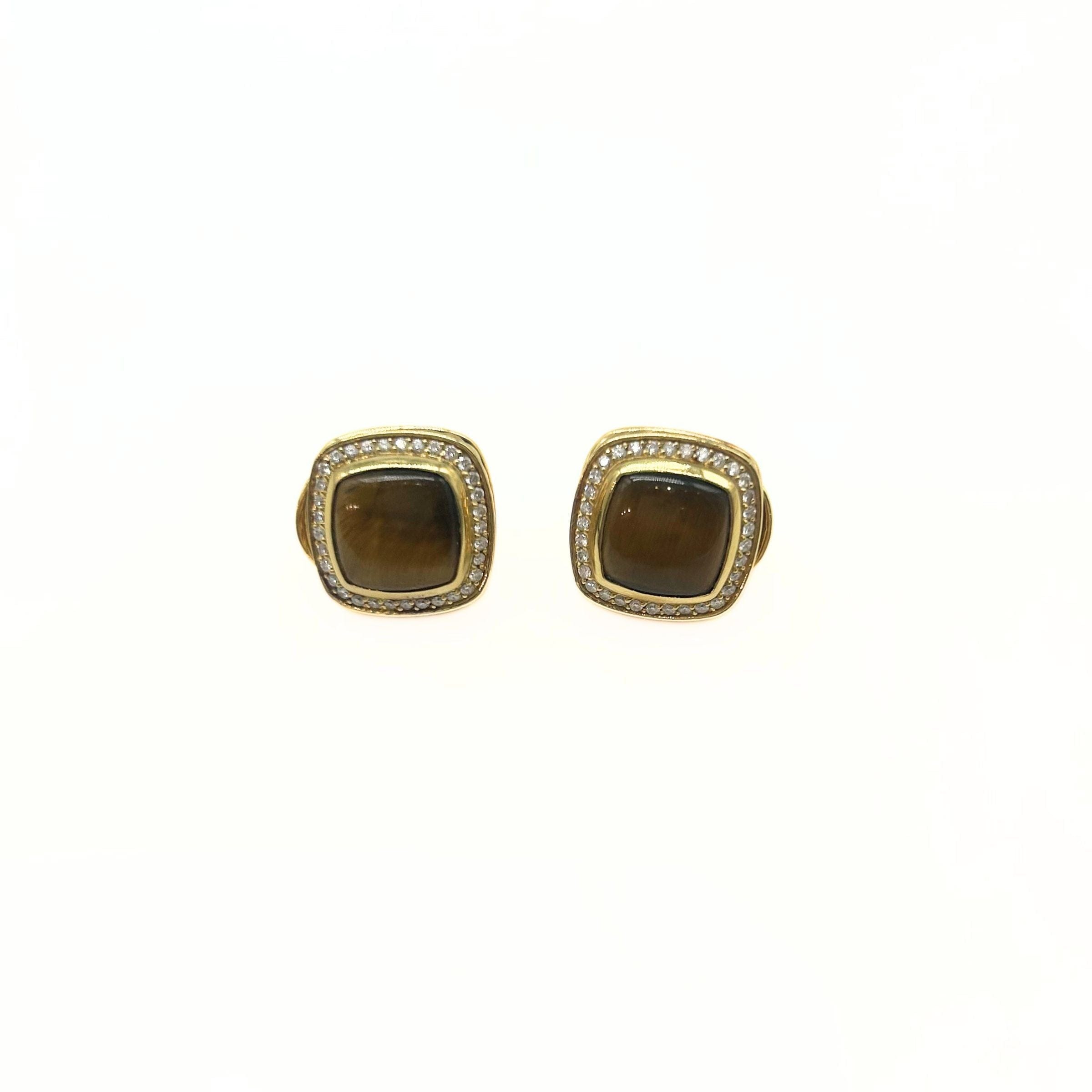 David Yurman Tigers Eye Halo Diamonds Earrings 18k Gold