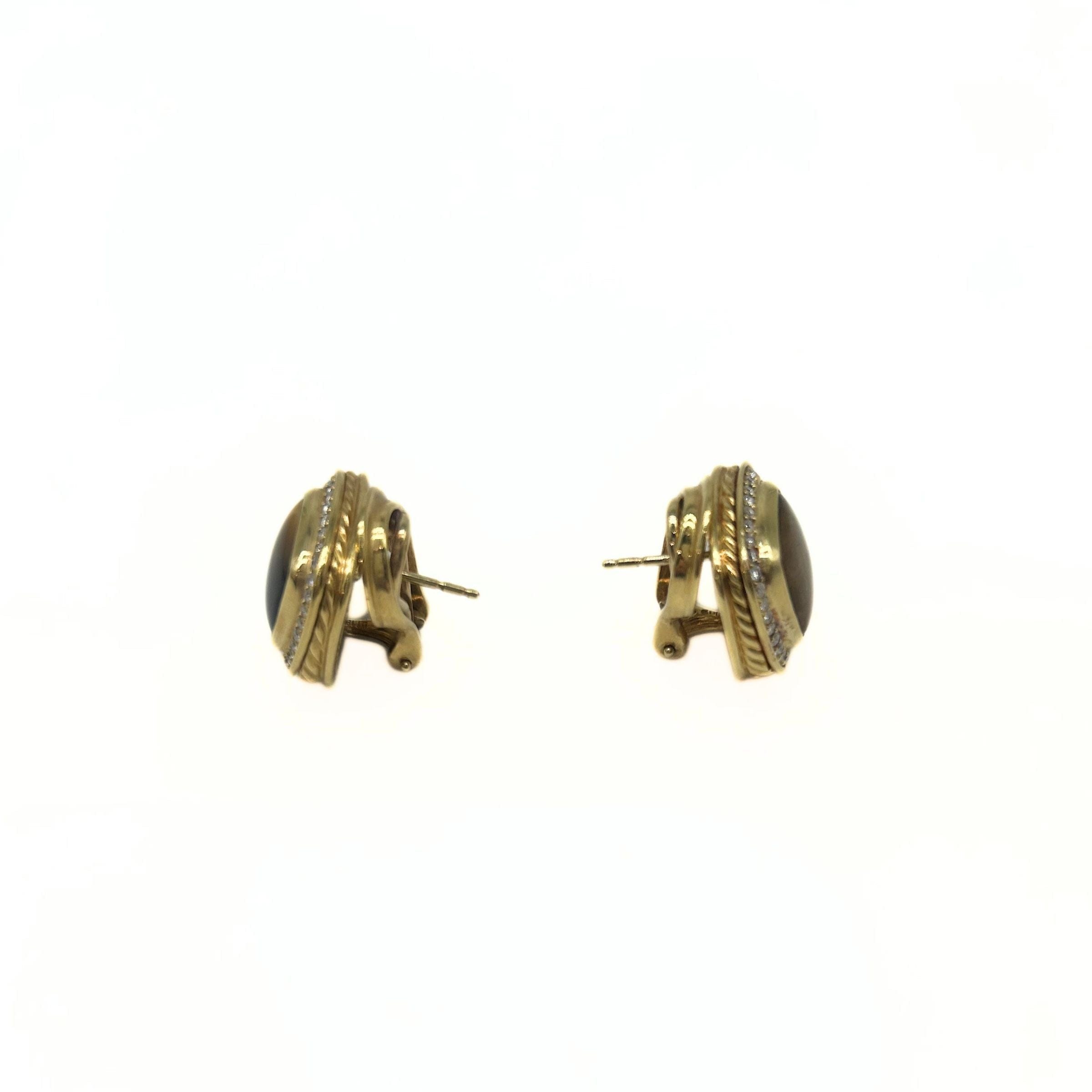 David Yurman Tigers Eye Halo Diamonds Earrings 18k Gold