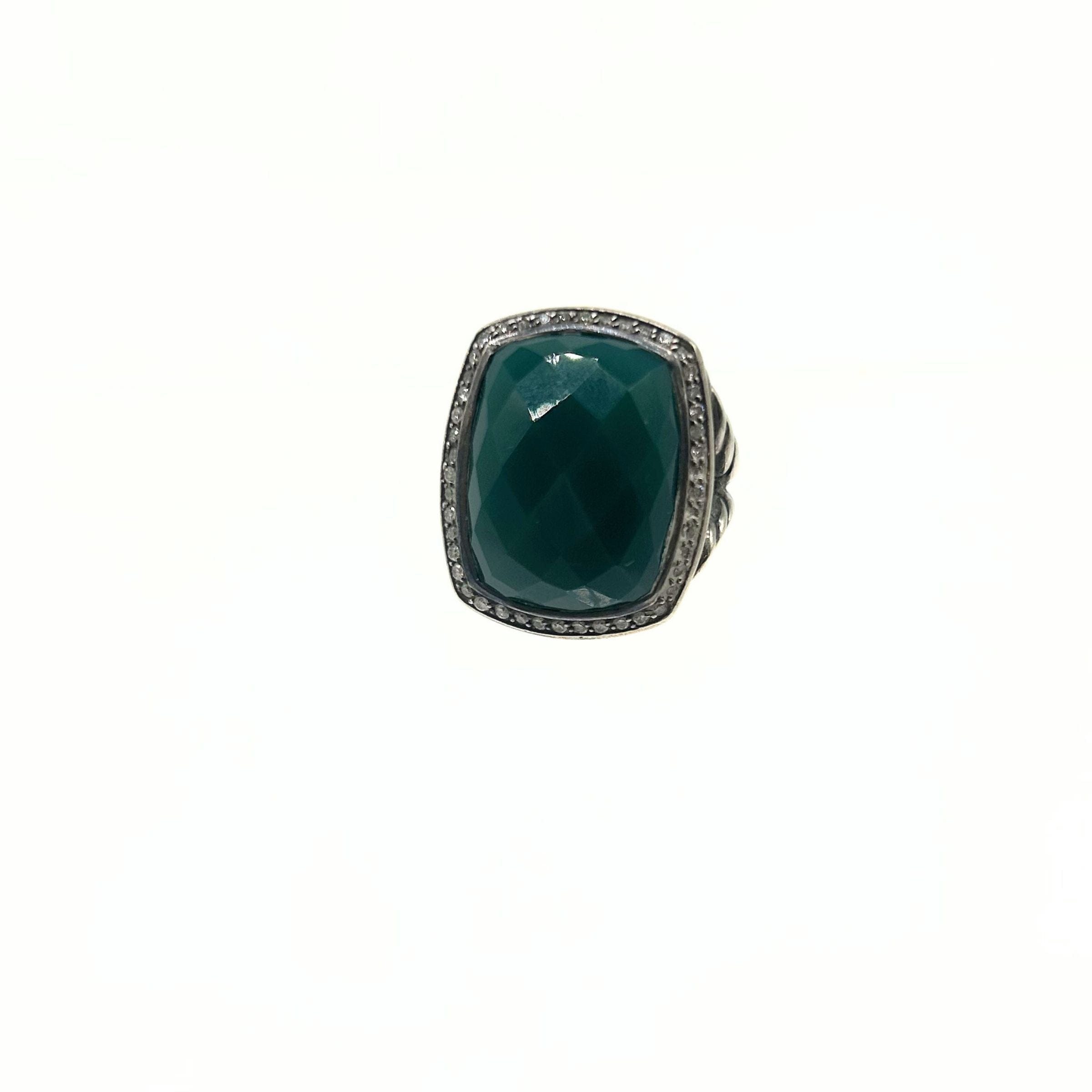 David Yurman Silver, Green Onyx & Diamond Ring