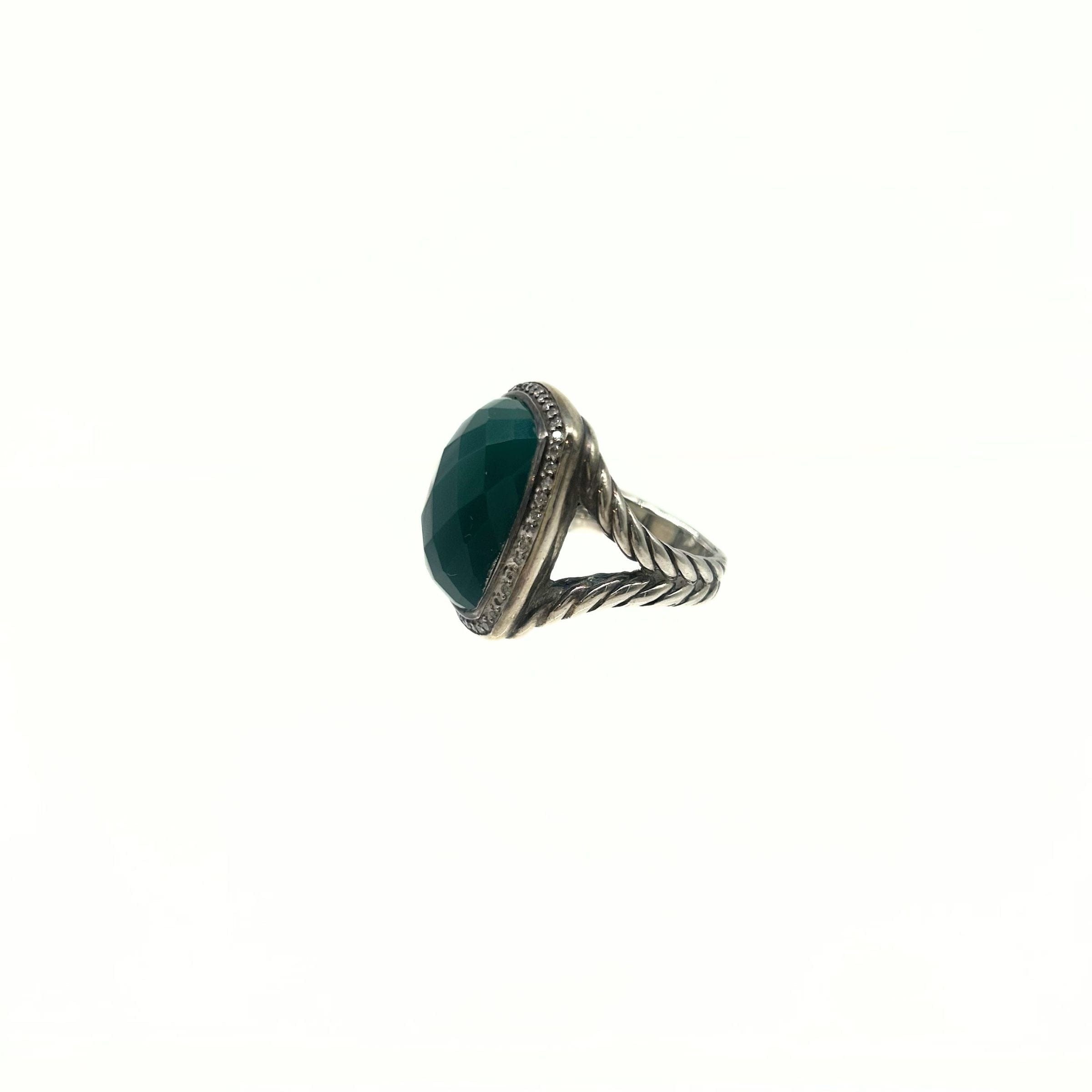 David Yurman Silver, Green Onyx & Diamond Ring