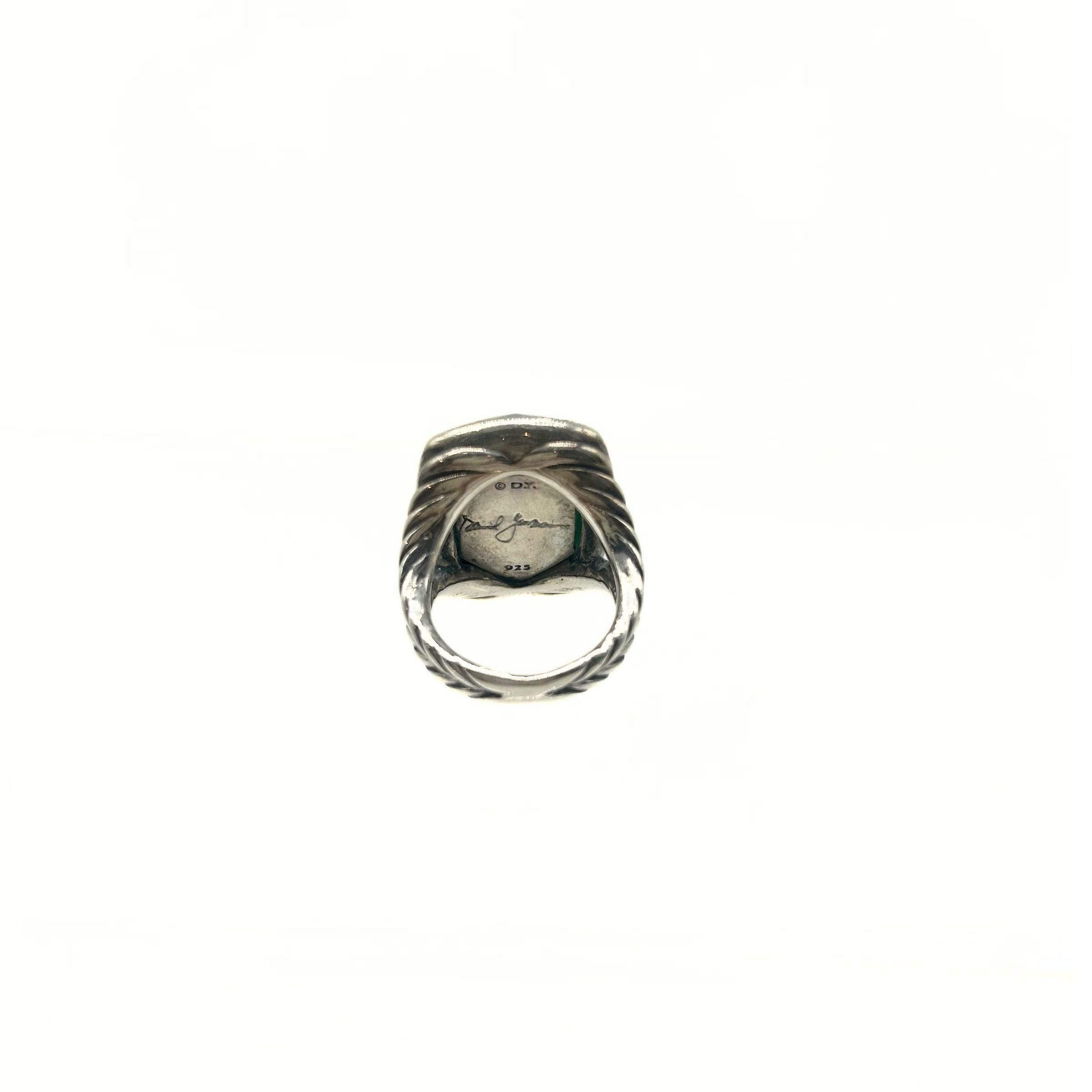 David Yurman Silver, Green Onyx & Diamond Ring