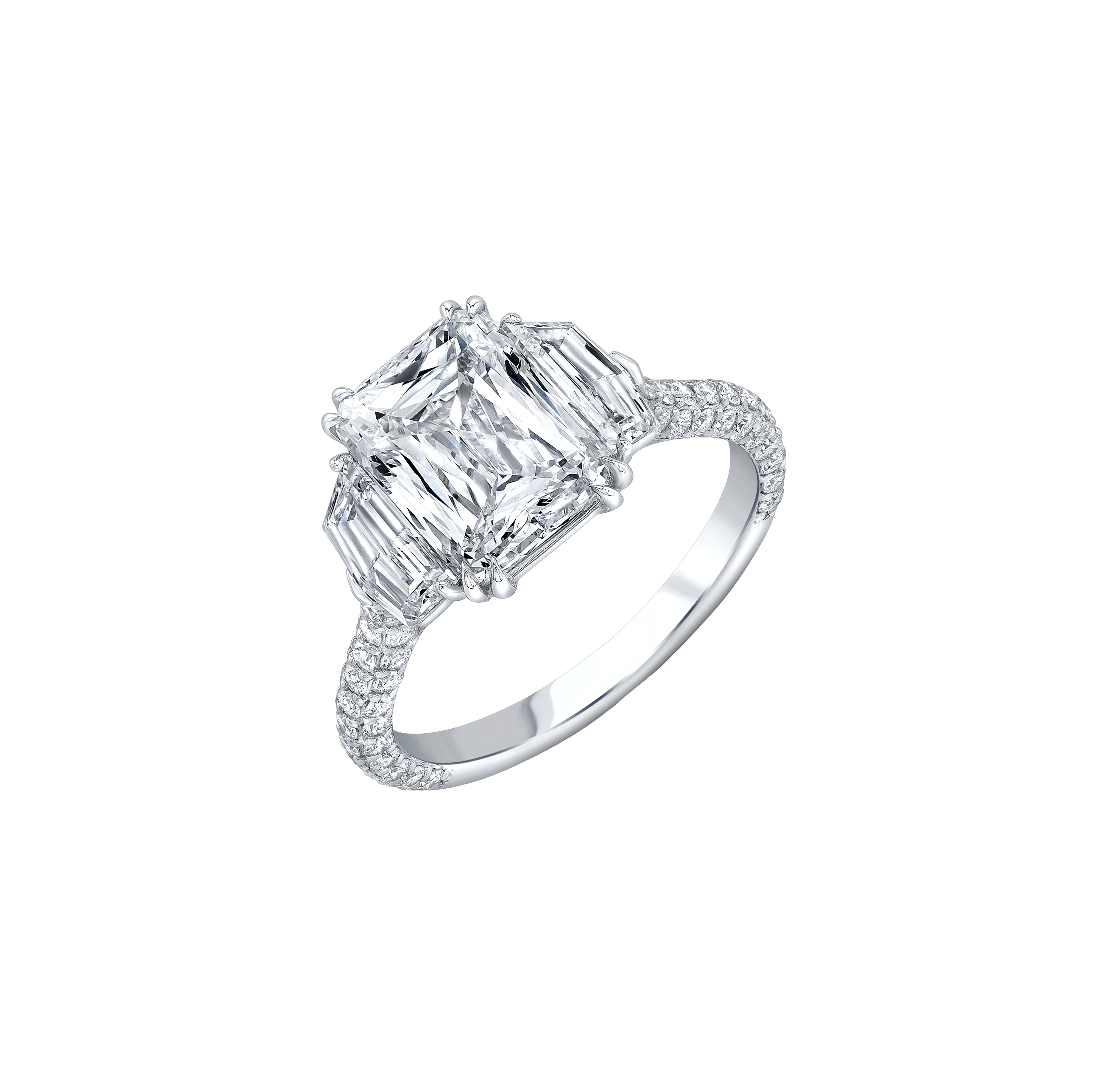 Fink's Exclusive Radiant Cut Diamond Engagement Ring with Shield Diamonds in Platinum