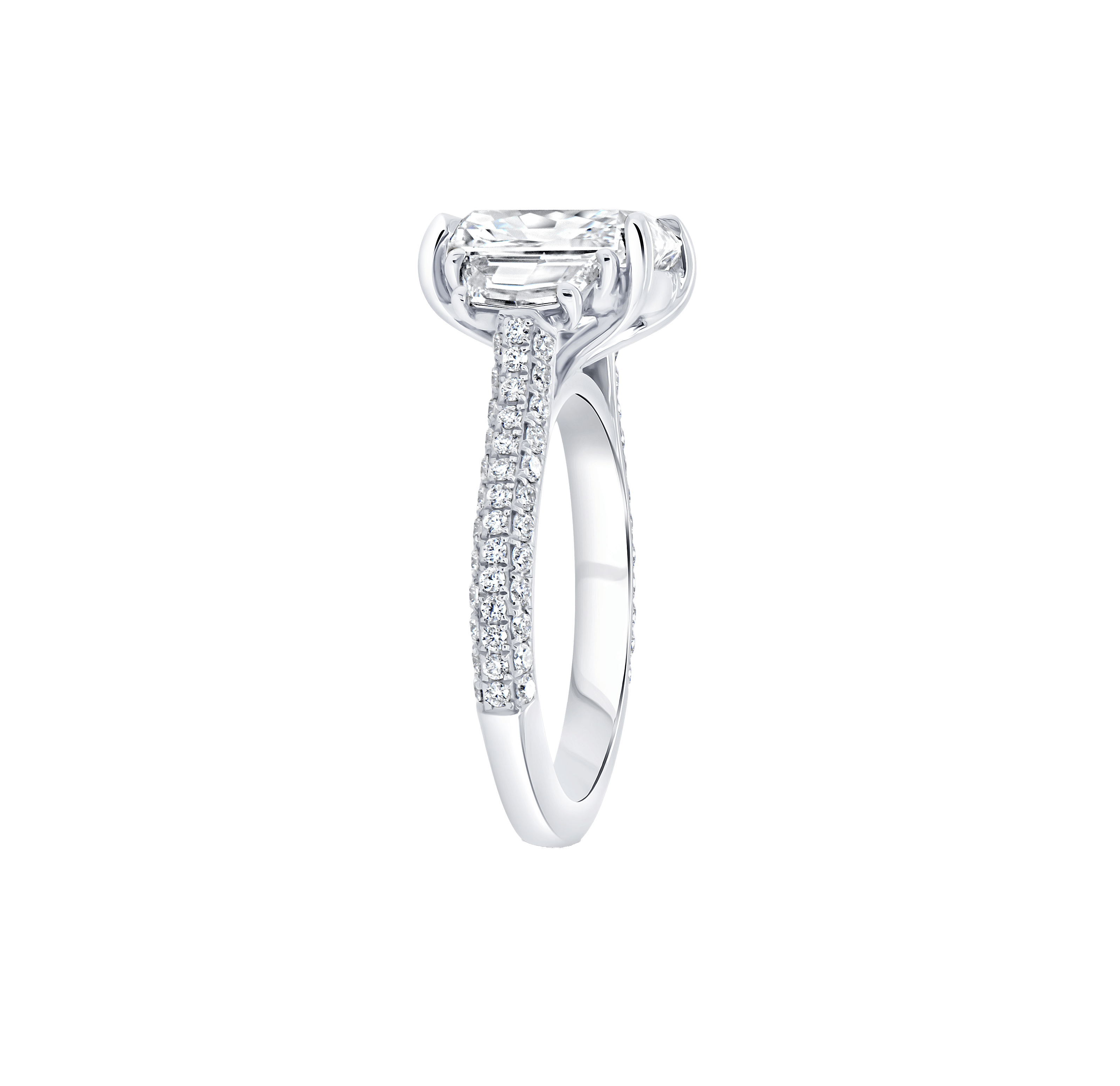 Fink's Exclusive Radiant Cut Diamond Engagement Ring with Shield Diamonds in Platinum