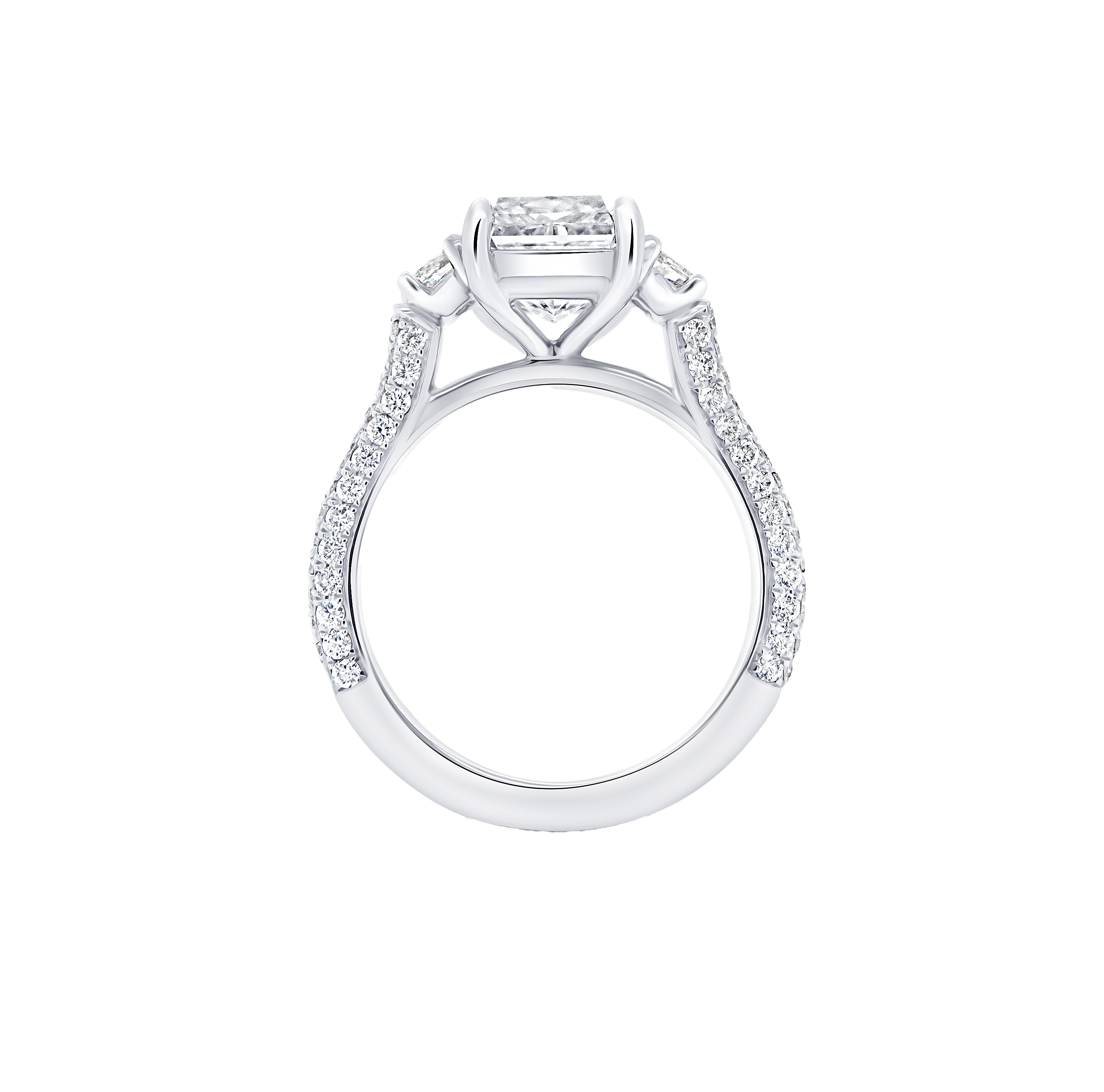 Fink's Exclusive Radiant Cut Diamond Engagement Ring with Shield Diamonds in Platinum