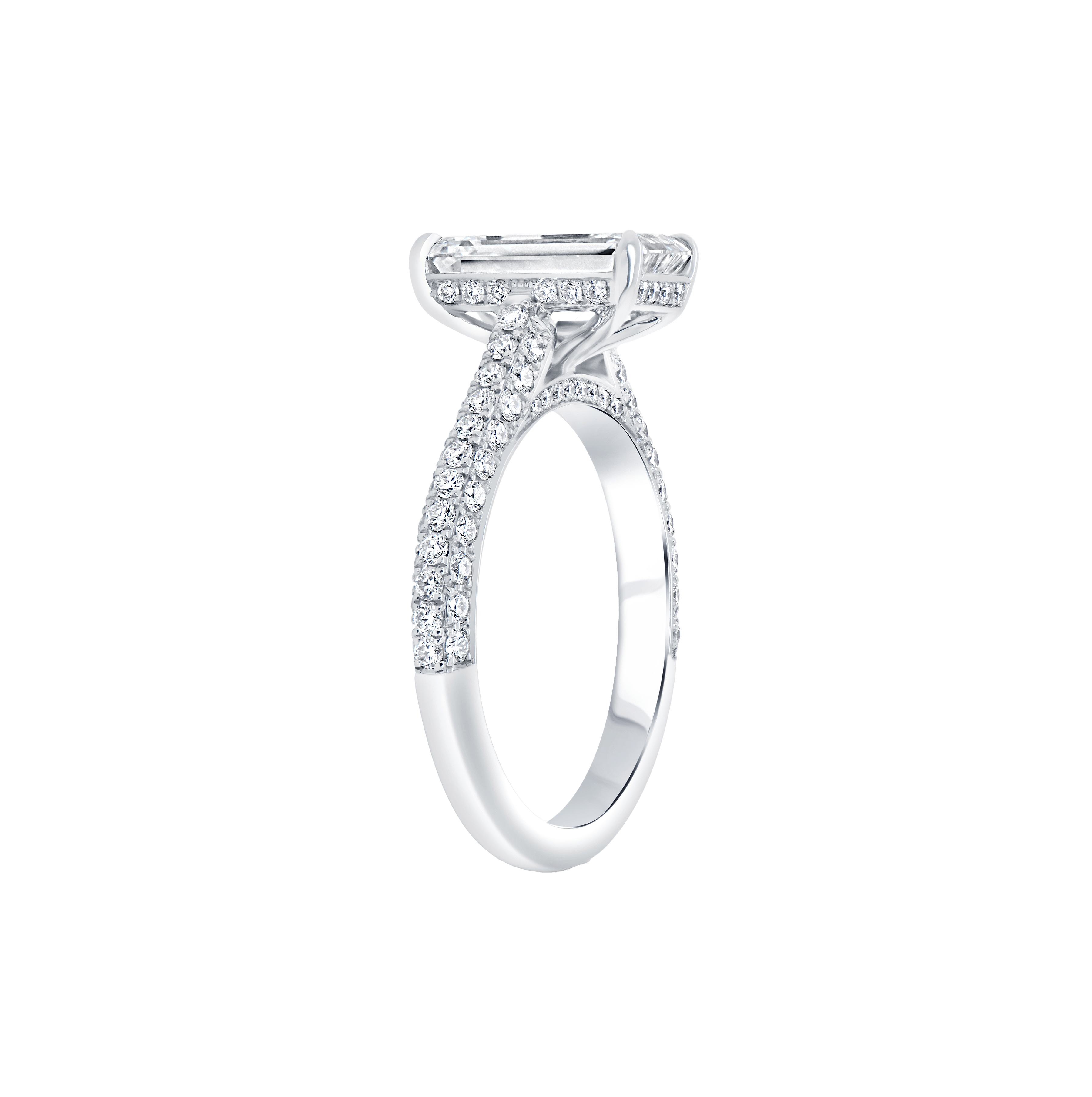 Fink's Exclusive Emerald Cut Diamond Engagement Ring with Hidden Halo in Platinum
