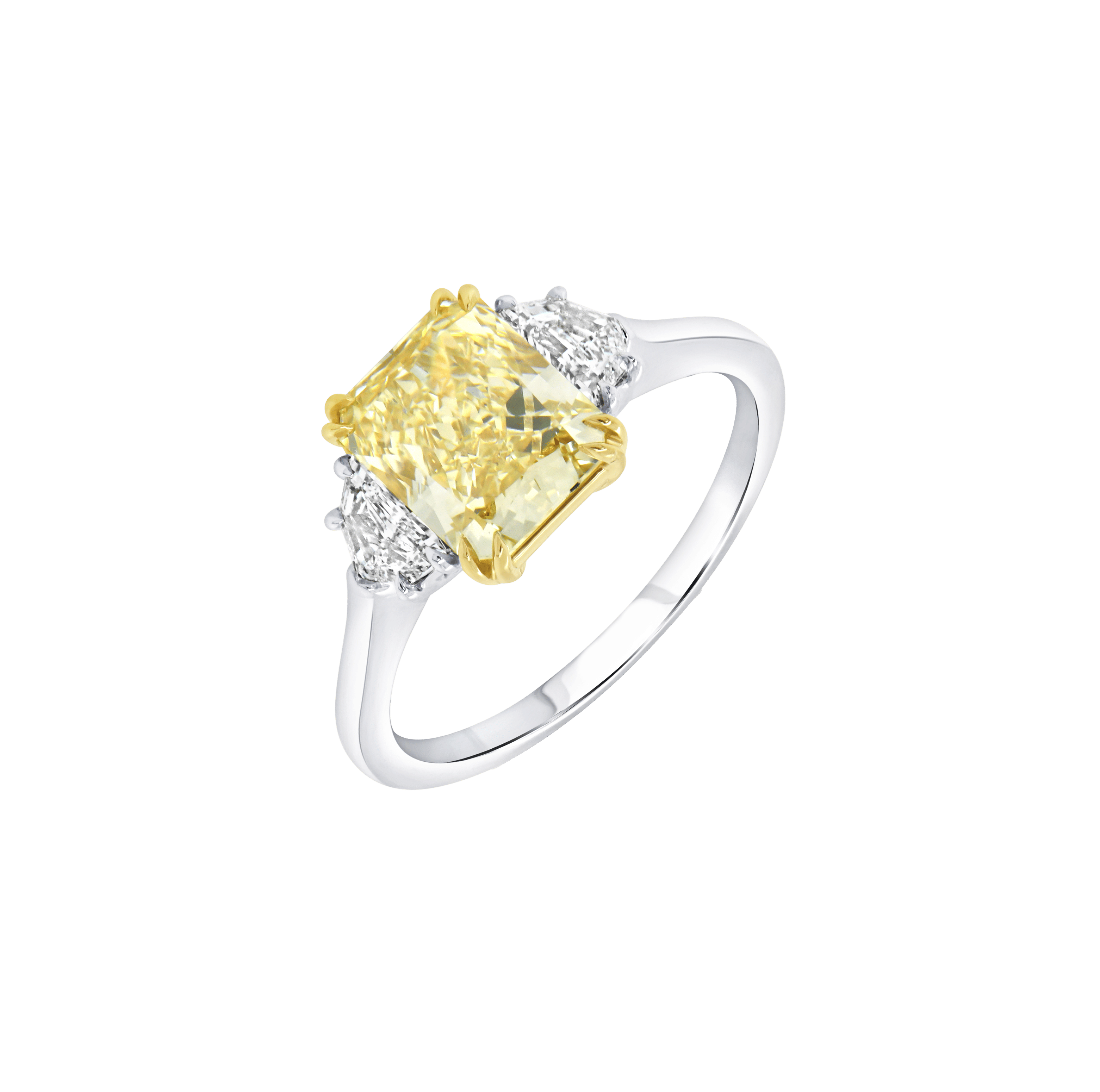 Fink's Exclusive Radiant Cut Fancy Yellow Diamond Engagement Ring with Shield Diamonds