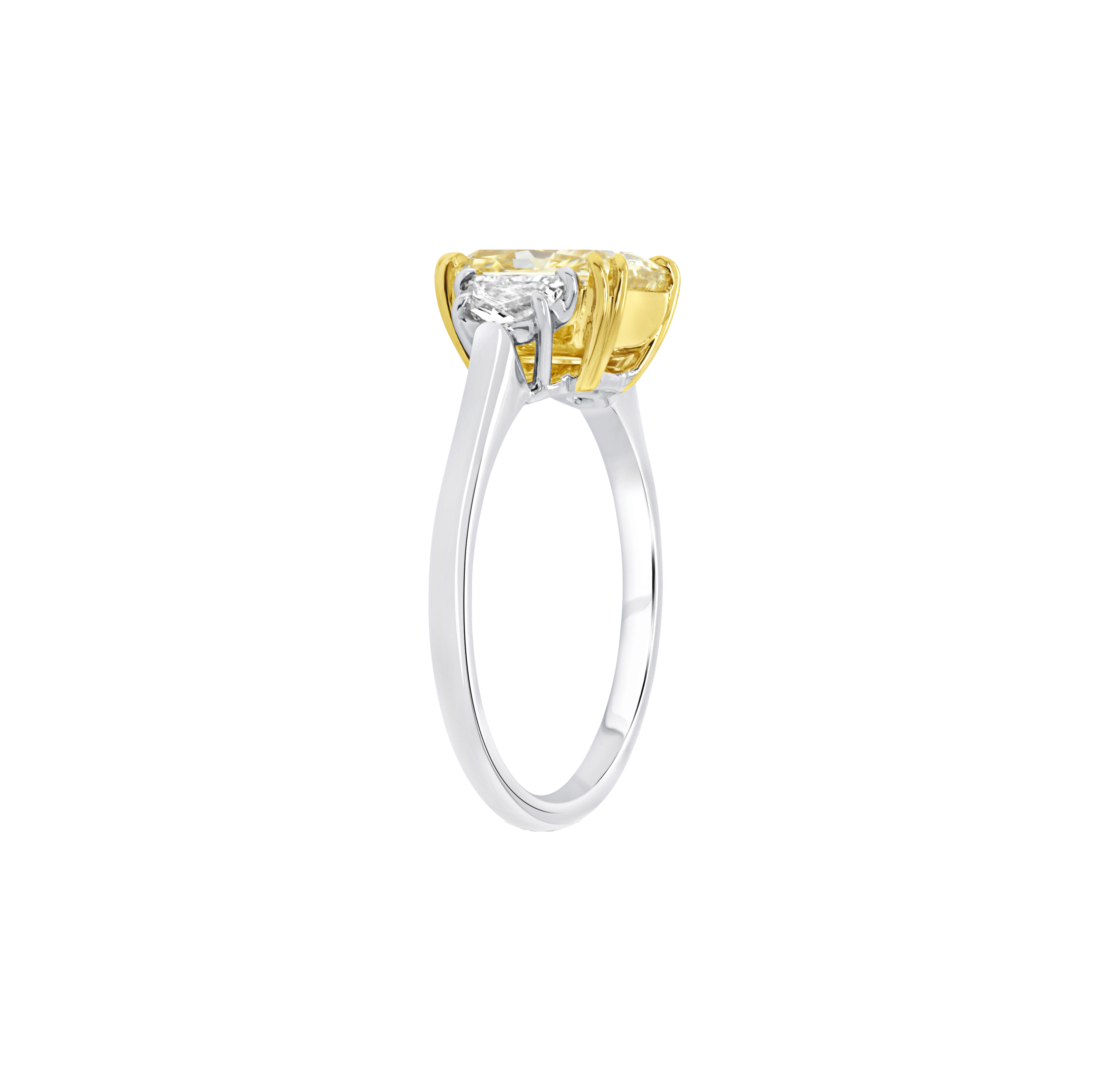 Fink's Exclusive Radiant Cut Fancy Yellow Diamond Engagement Ring with Shield Diamonds