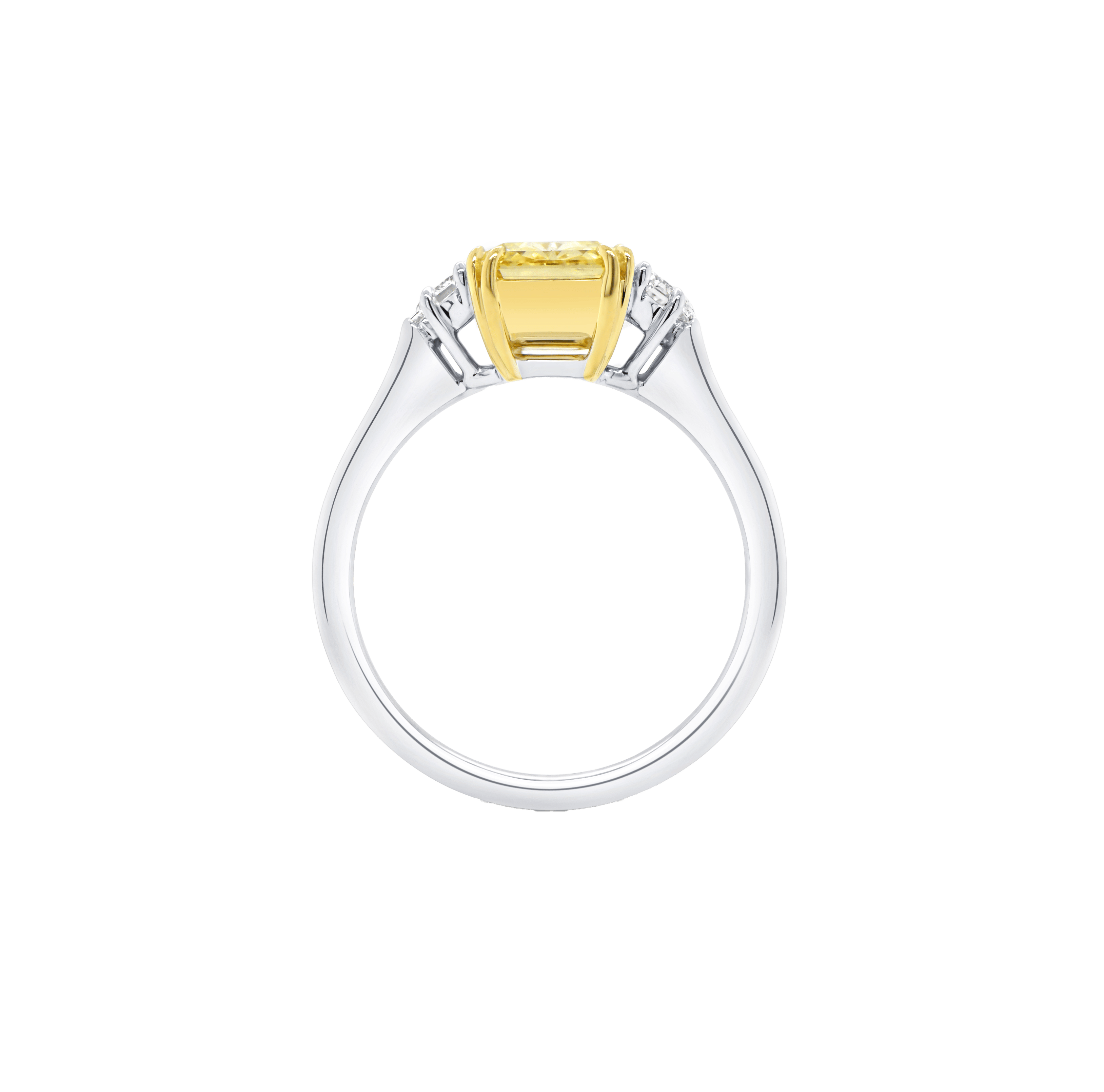 Fink's Exclusive Radiant Cut Fancy Yellow Diamond Engagement Ring with Shield Diamonds