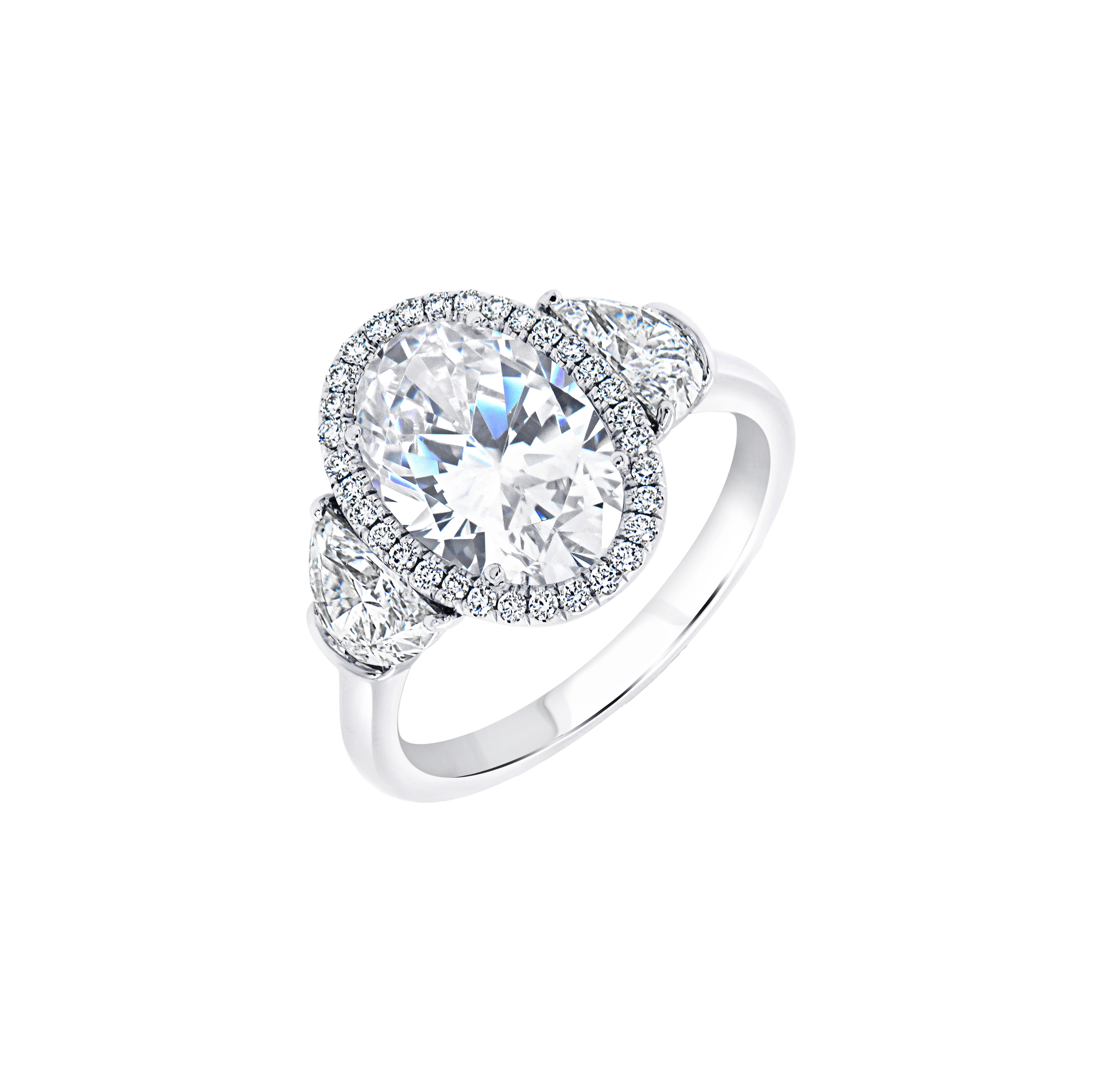 Fink's Exclusive Oval Diamond Engagement Ring with Half Moon Diamonds in White Gold