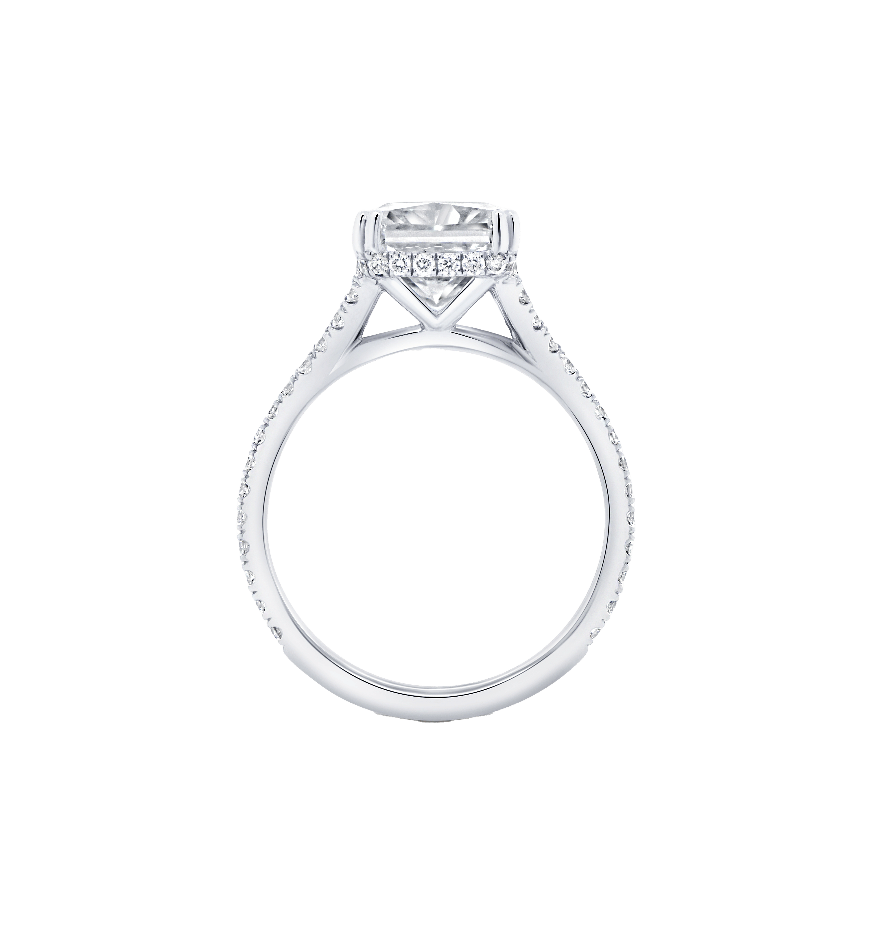 Fink's Exclusive Radiant Cut Diamond Engagement Ring with Diamond Pave Shank in Platinum