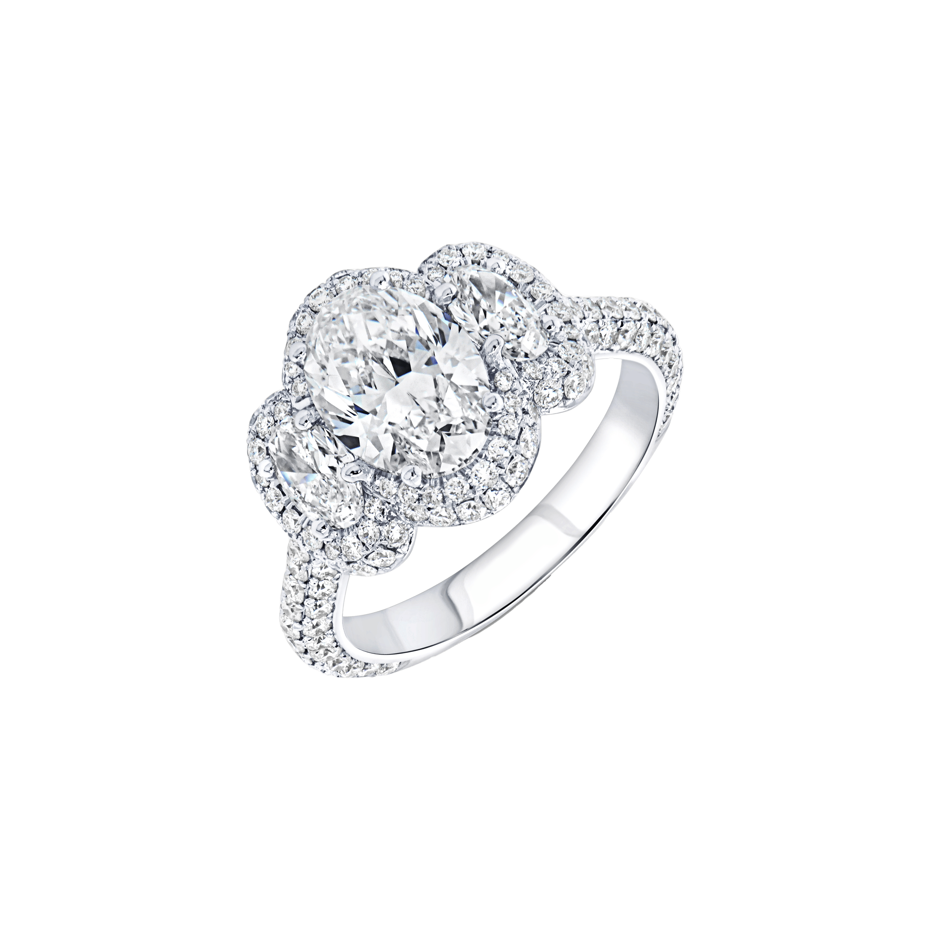 Fink's Exclusive Oval Diamond Engagement Ring with Oval Side Diamonds in Platinum