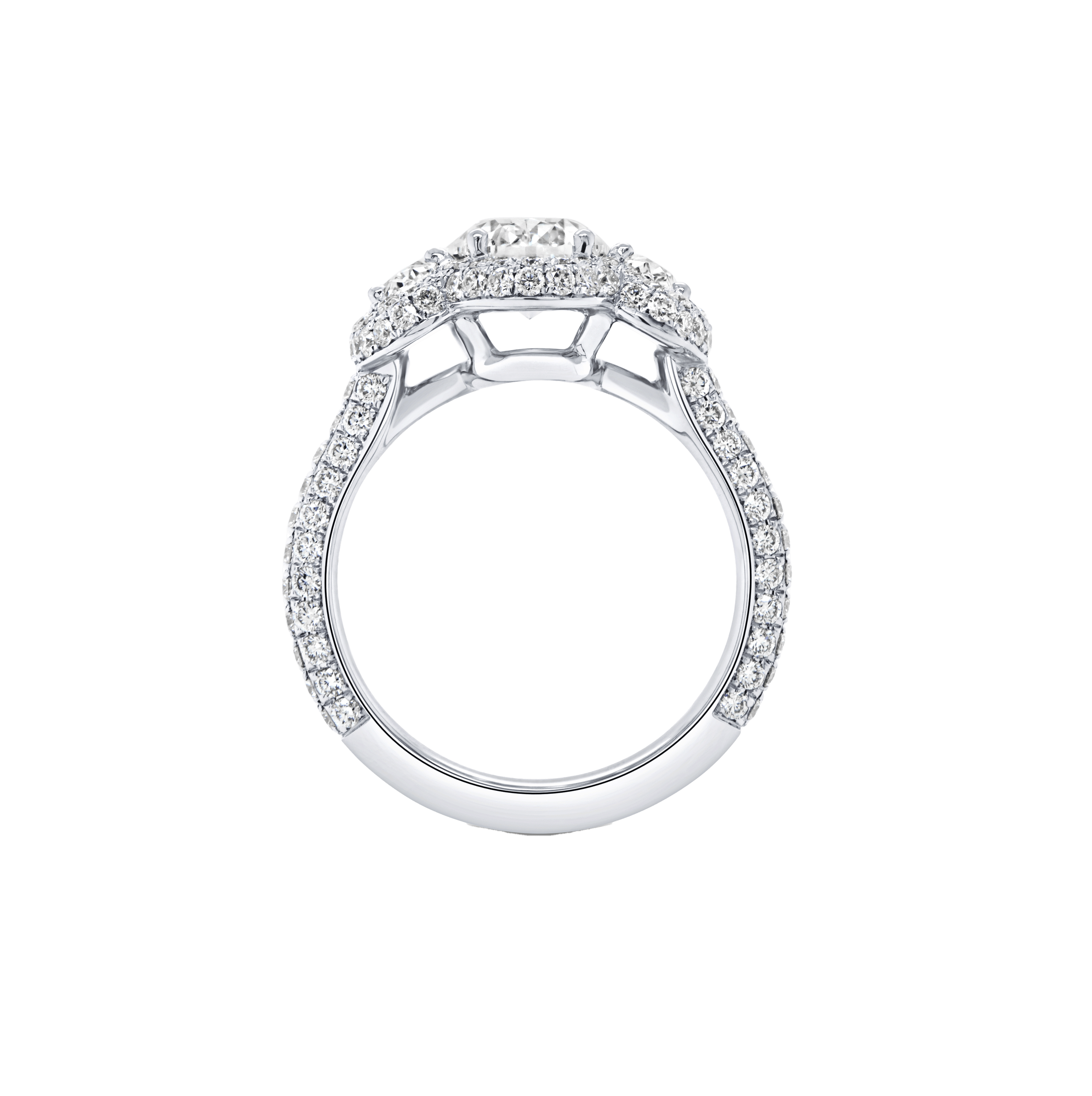 Fink's Exclusive Oval Diamond Engagement Ring with Oval Side Diamonds in Platinum
