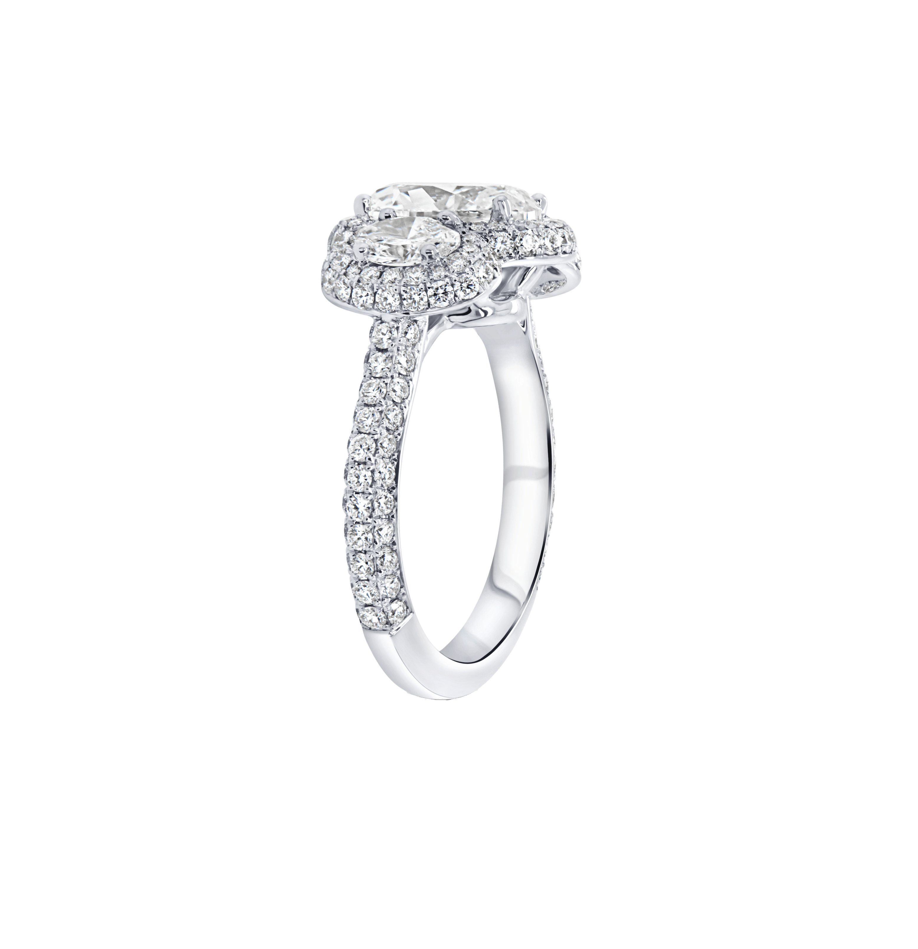 Fink's Exclusive Oval Diamond Engagement Ring with Oval Side Diamonds in Platinum