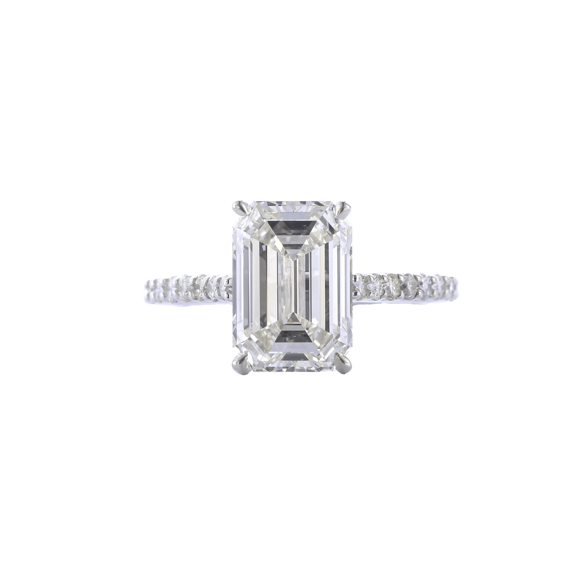 Fink's Exclusive Emerald Cut Diamond Engagement Ring with Diamond Pave Shank in White Gold