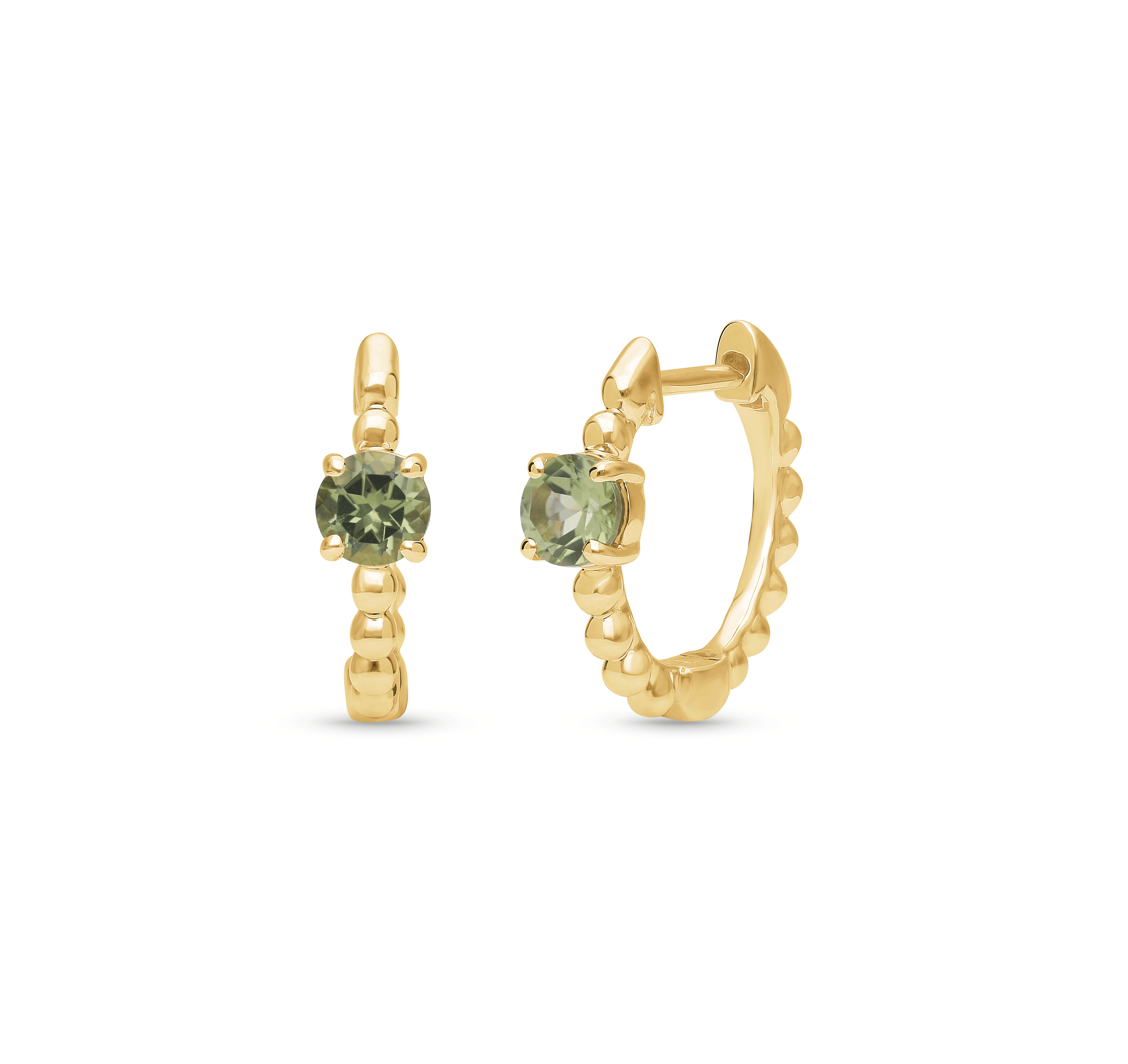 Sabel Collection Yellow Gold Beaded Huggie Hoop Earrings with Peridot